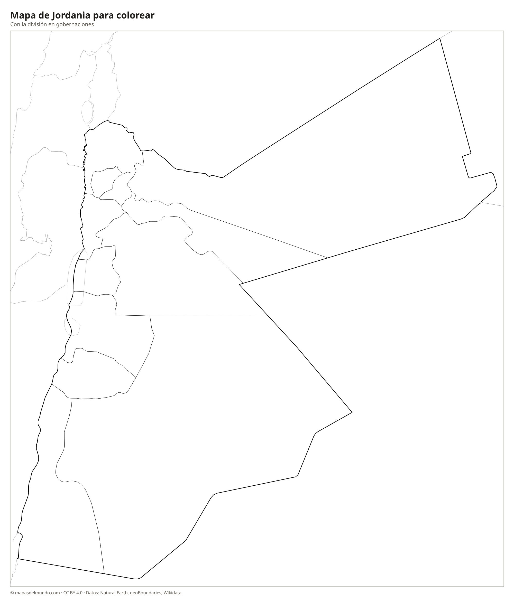 Mapa de Jordania para colorear