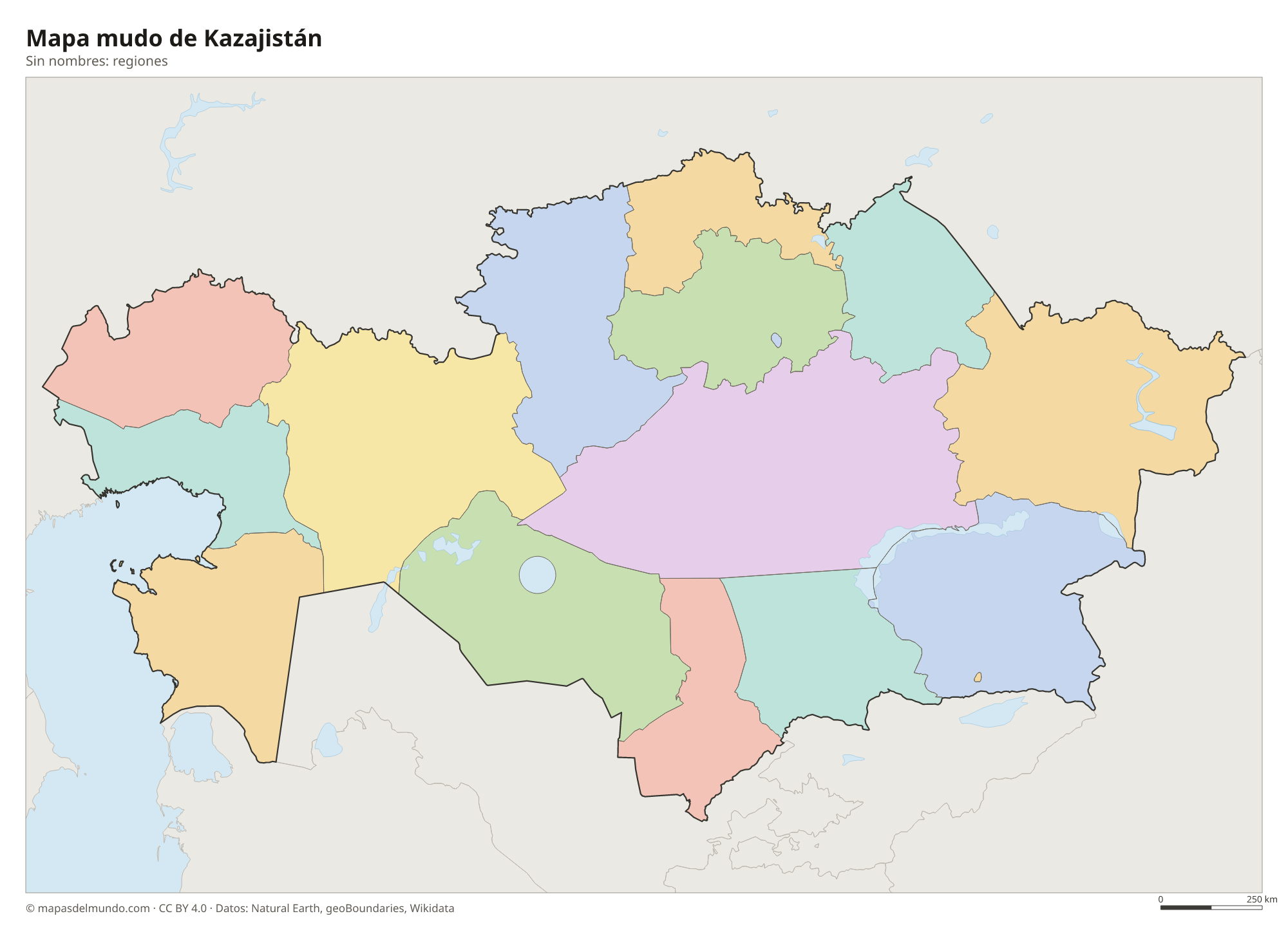 Mapa mudo de Kazajistán sin nombres