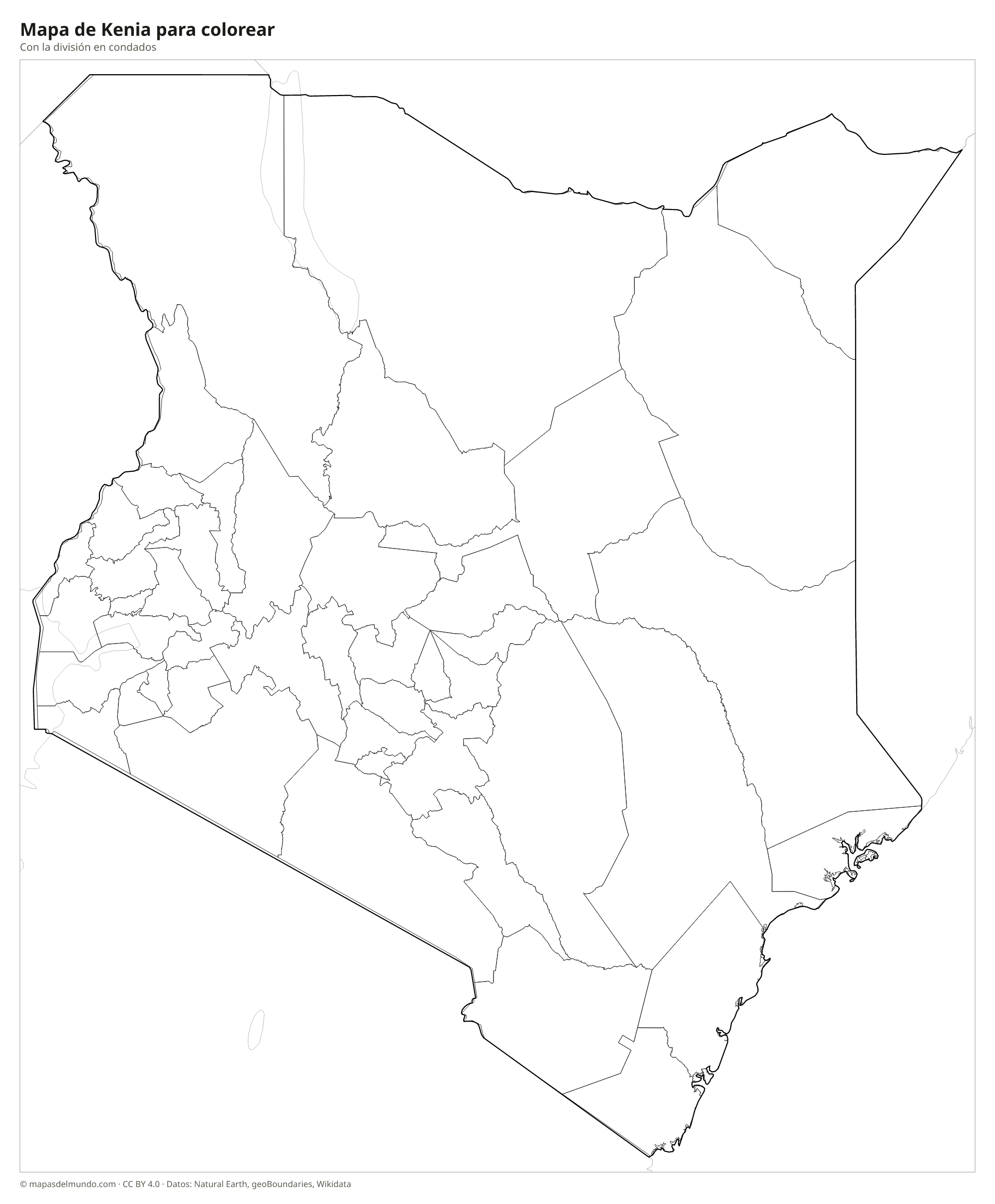 Mapa de Kenia para colorear