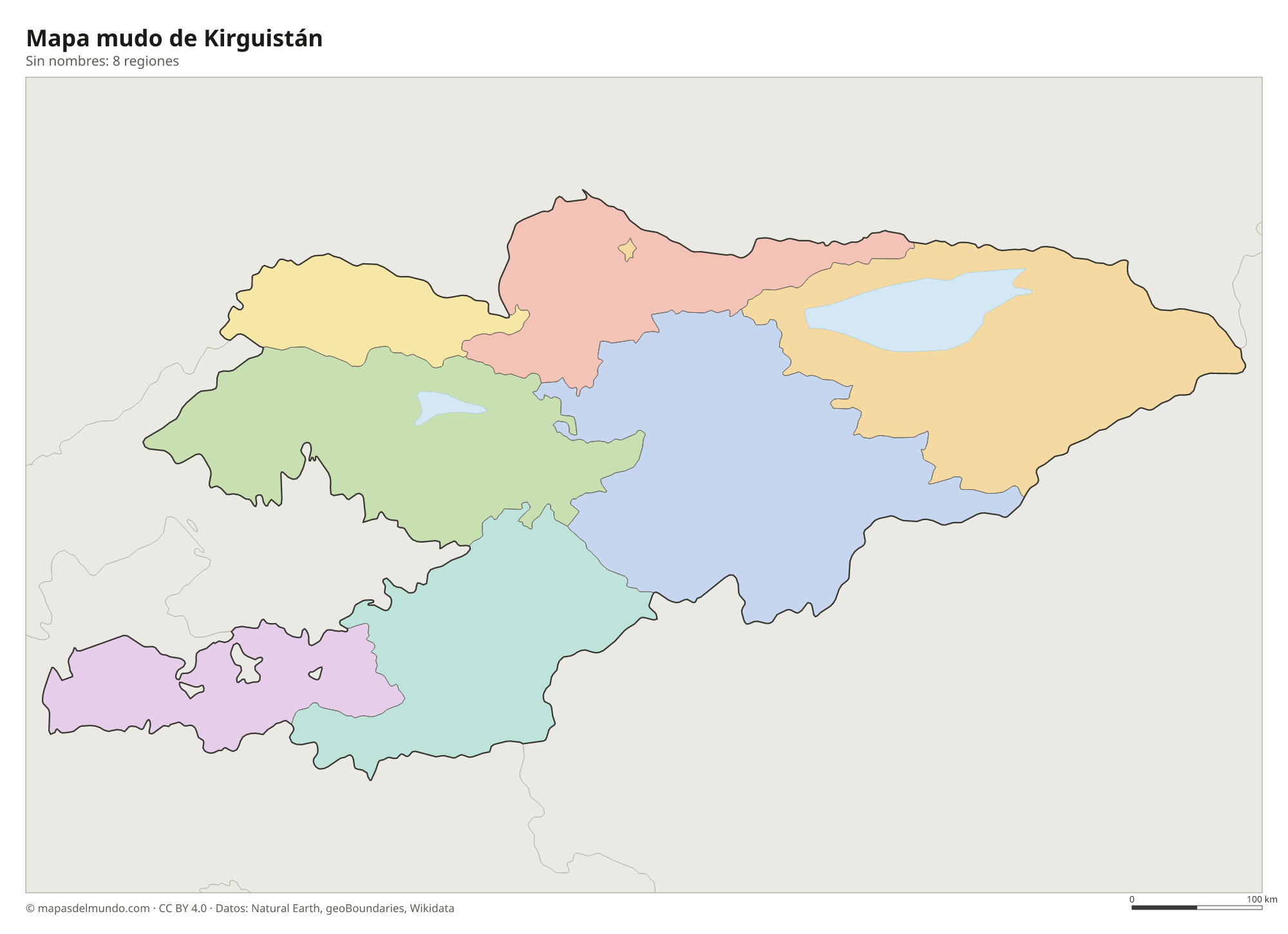 Mapa mudo de Kirguistán sin nombres