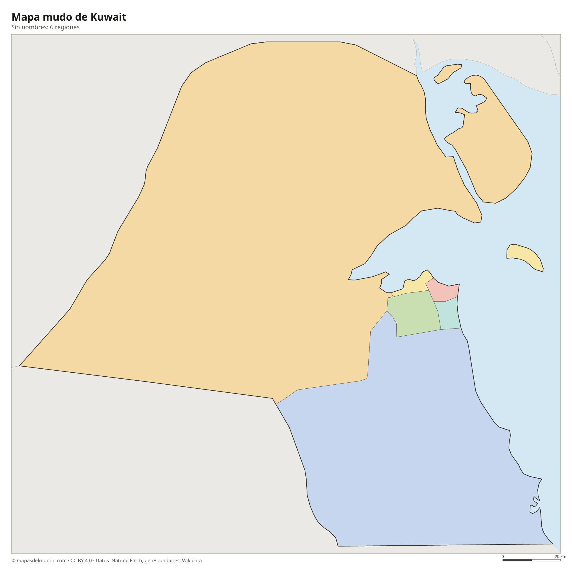 Mapa mudo de Kuwait sin nombres