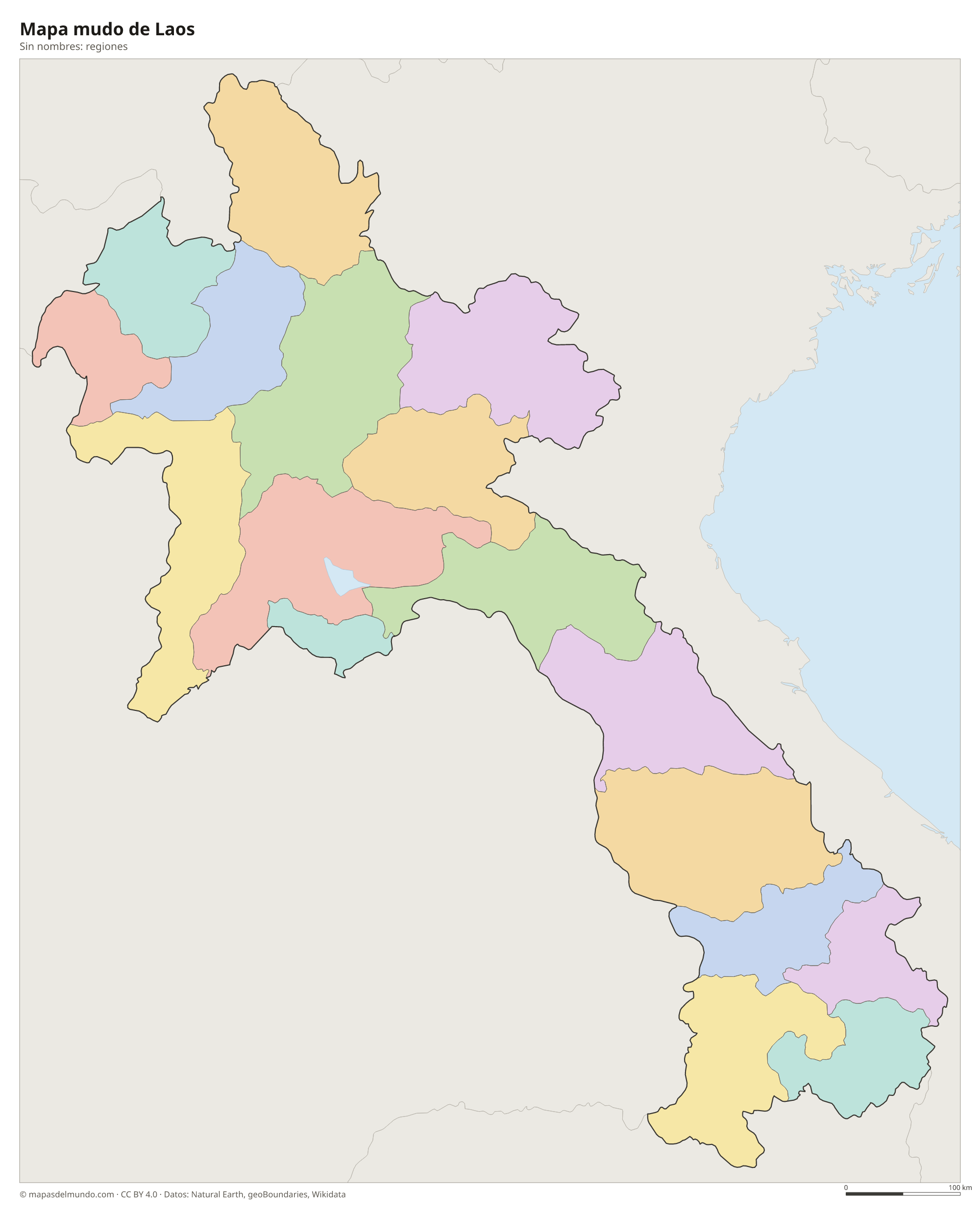 Mapa mudo de Laos sin nombres