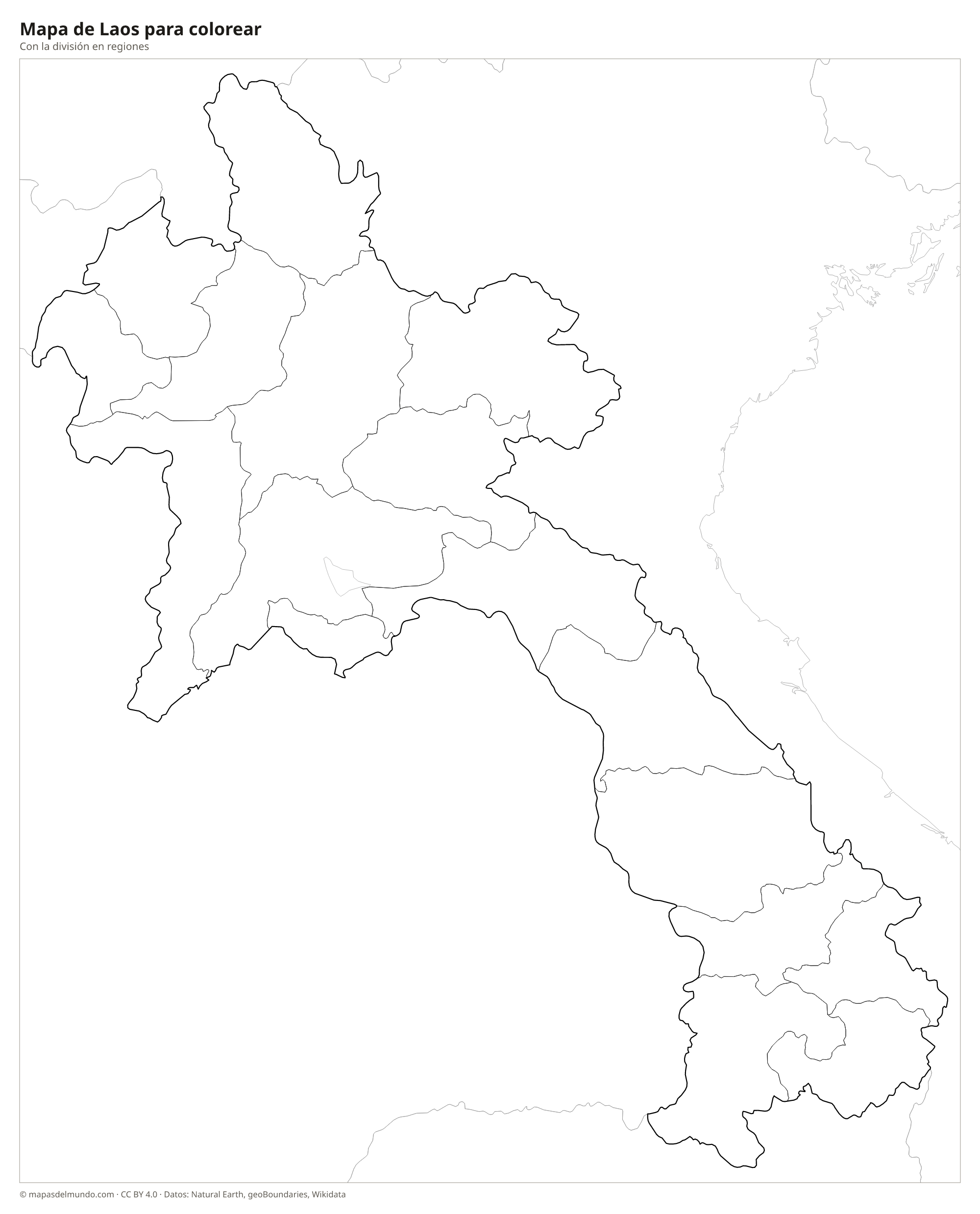 Mapa de Laos para colorear
