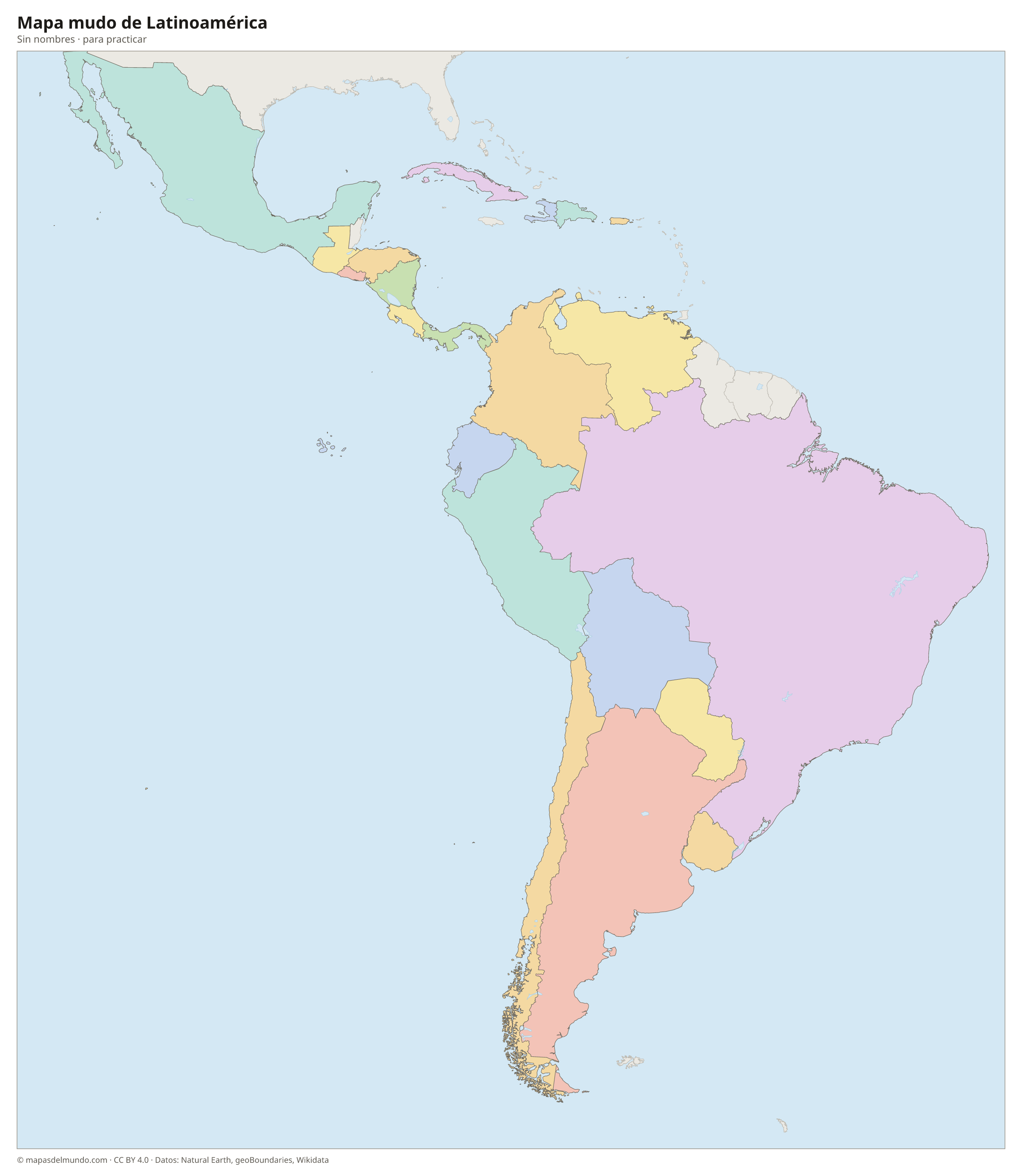 Mapa mudo de Latinoamérica sin nombres