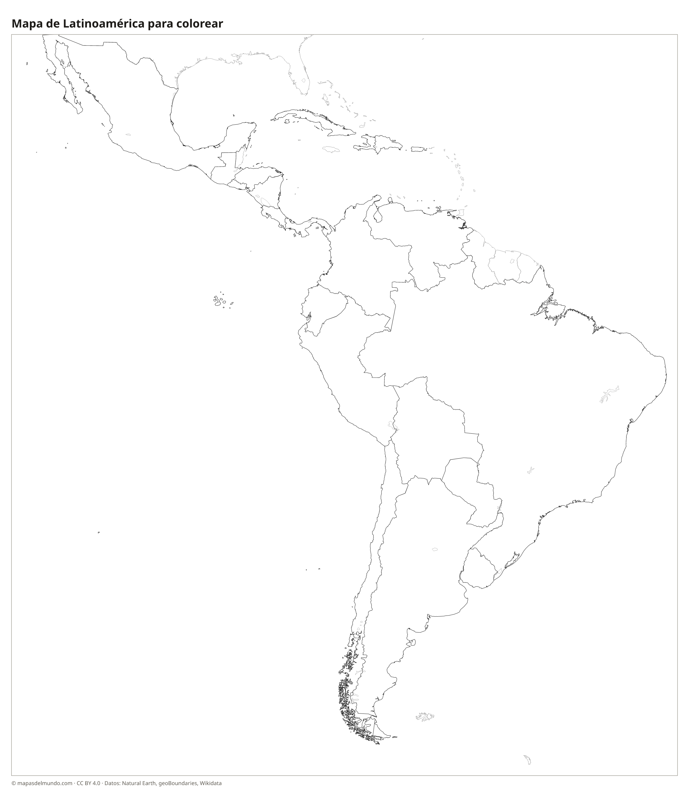 Mapa de Latinoamérica para colorear