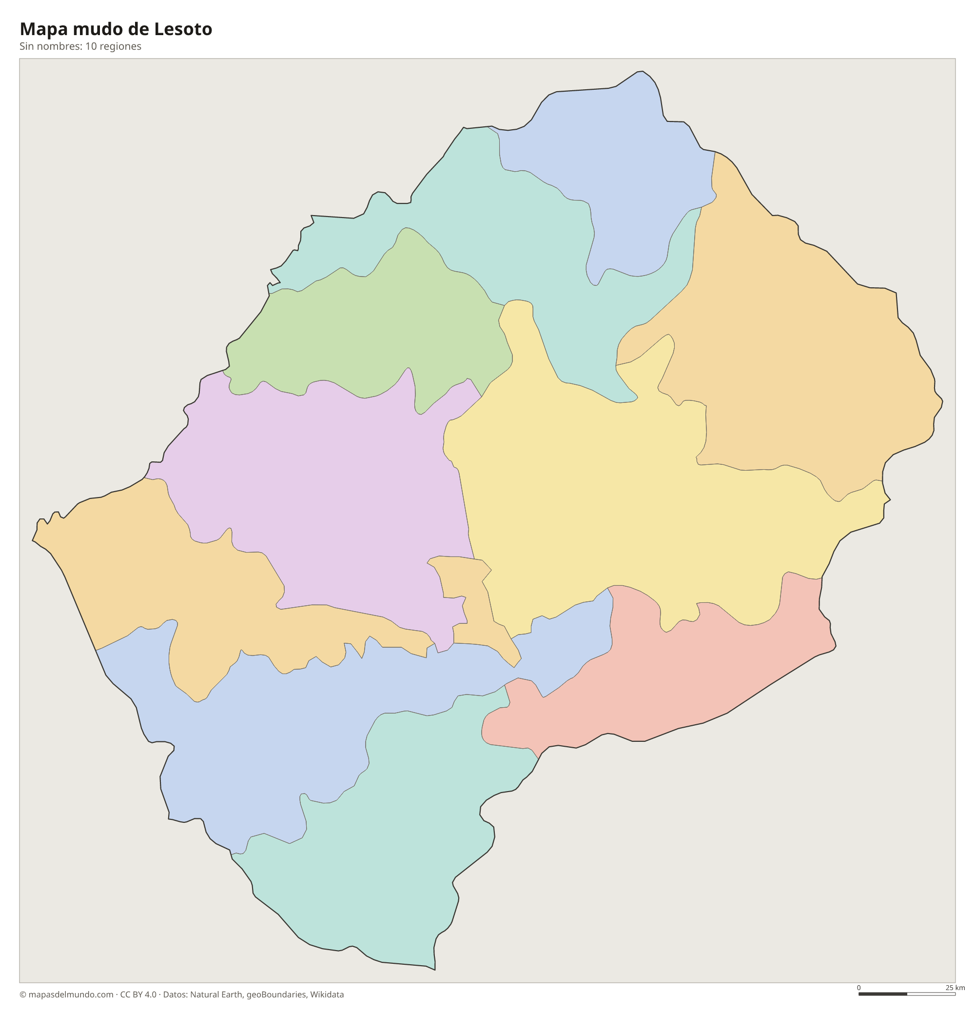 Mapa mudo de Lesoto sin nombres