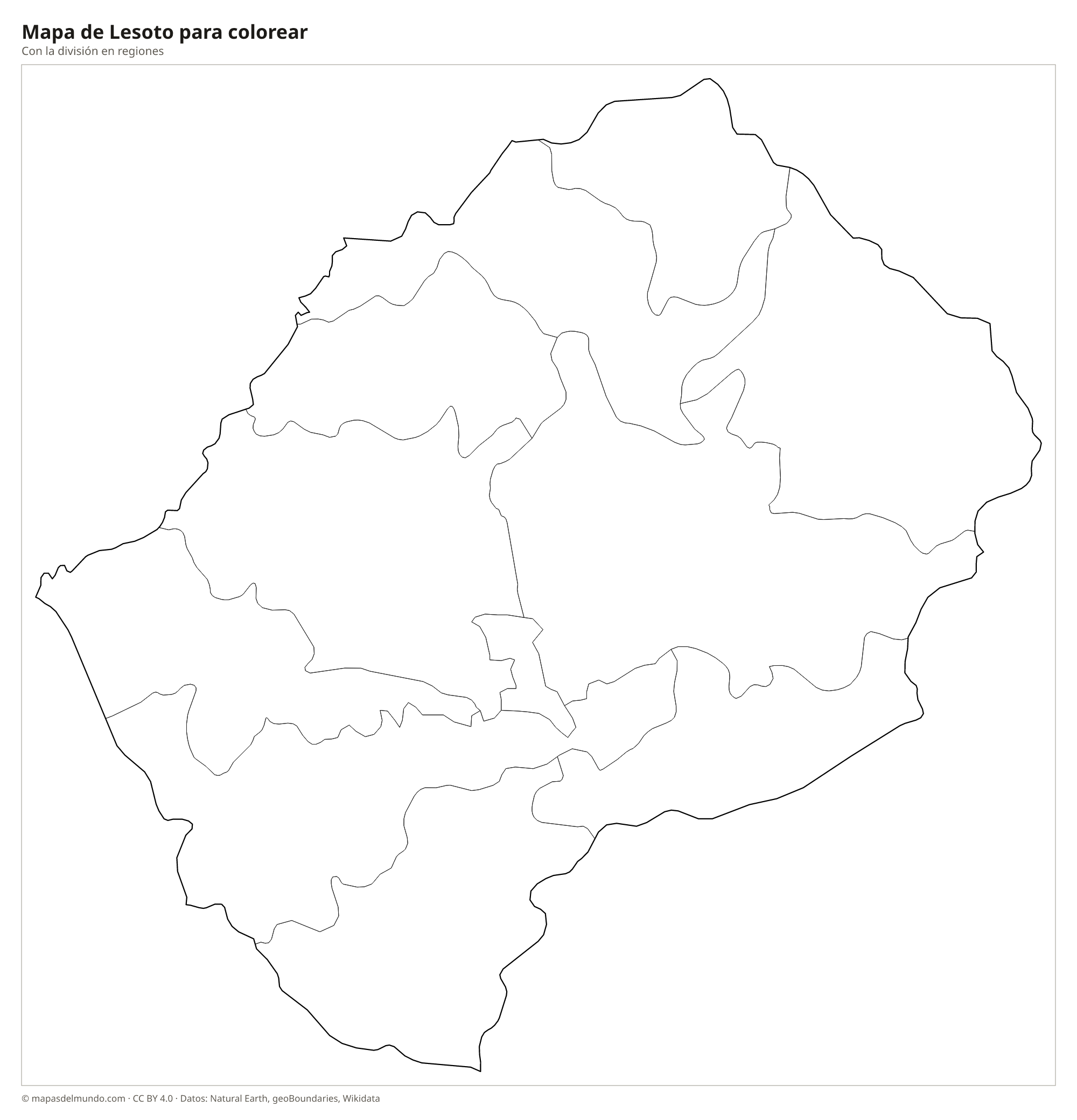 Mapa de Lesoto para colorear
