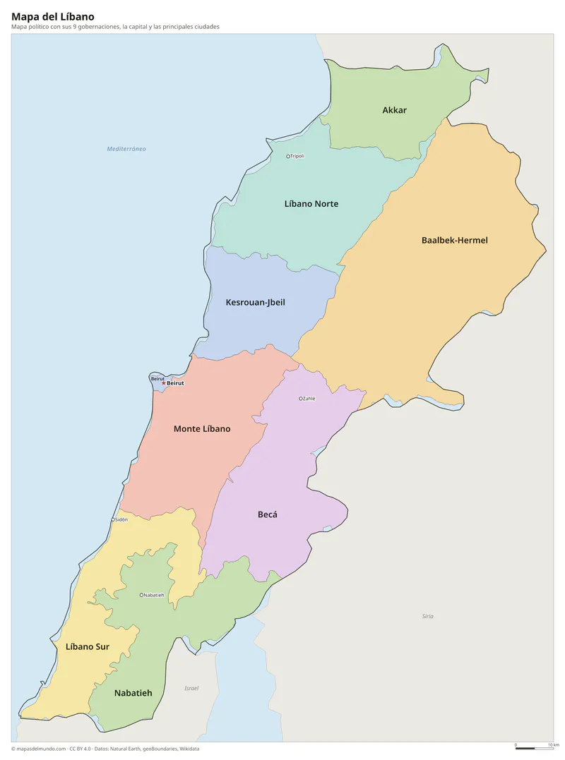 Mapa del Líbano