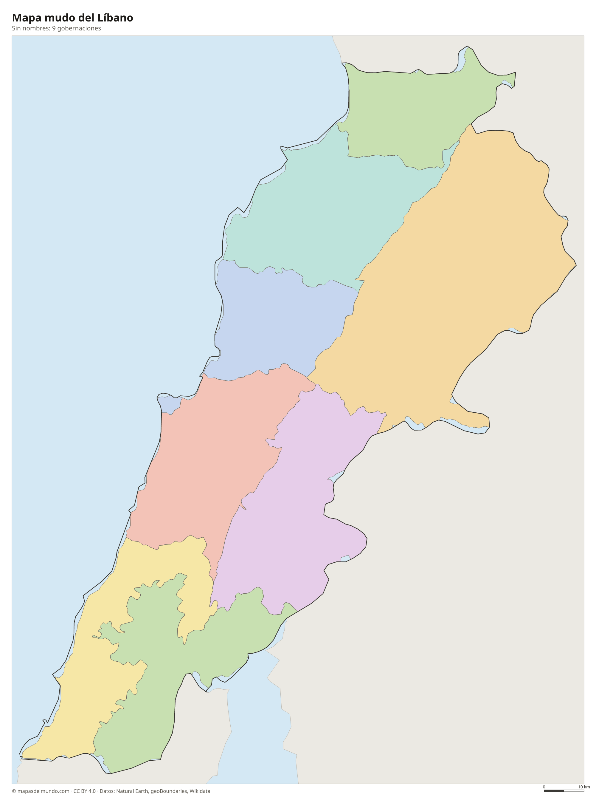 Mapa mudo del Líbano sin nombres