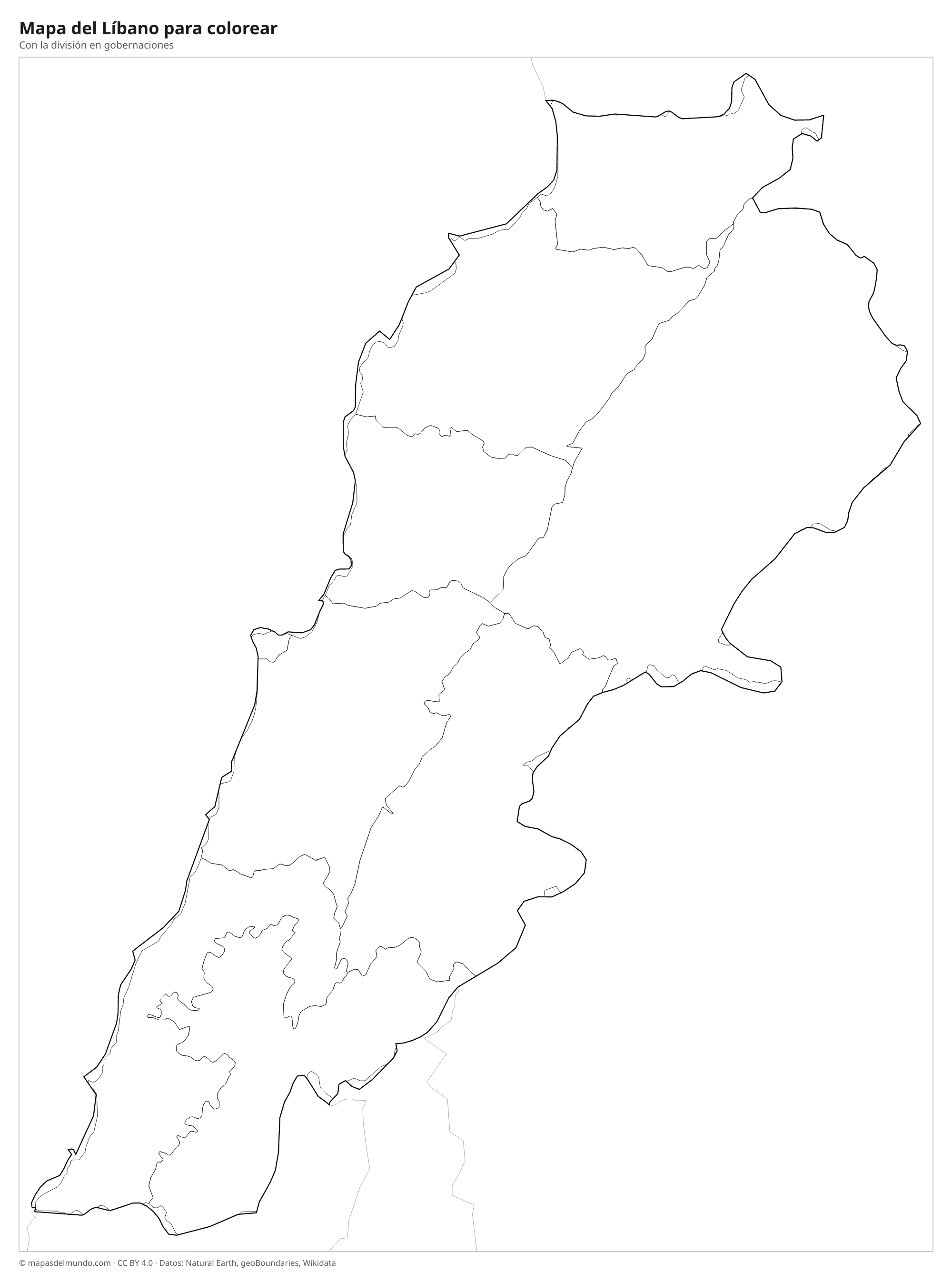 Mapa del Líbano para colorear