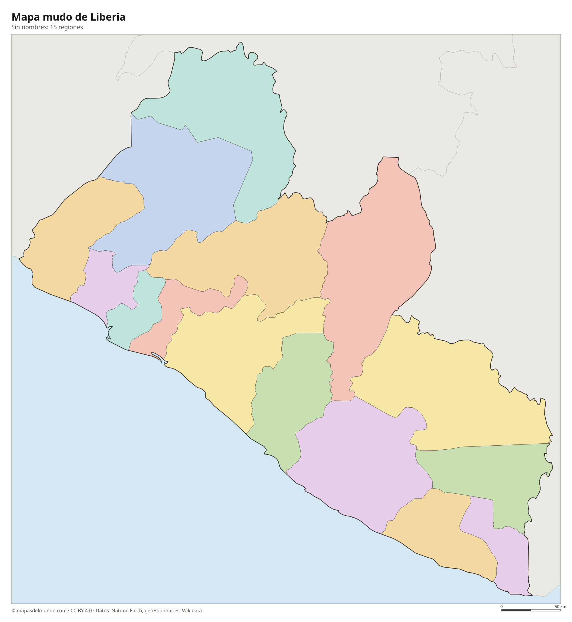 Mapa mudo de Liberia sin nombres