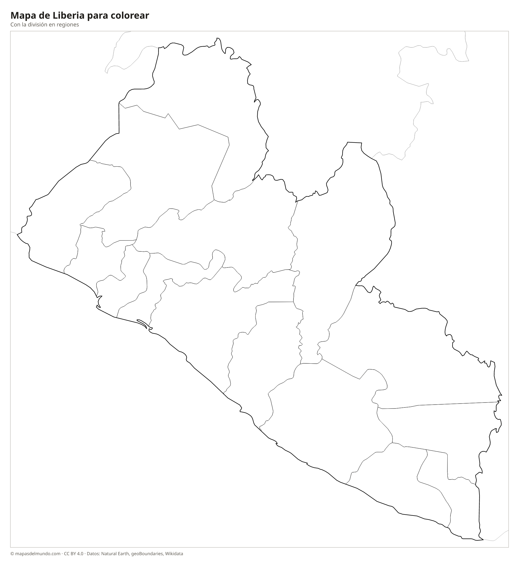 Mapa de Liberia para colorear