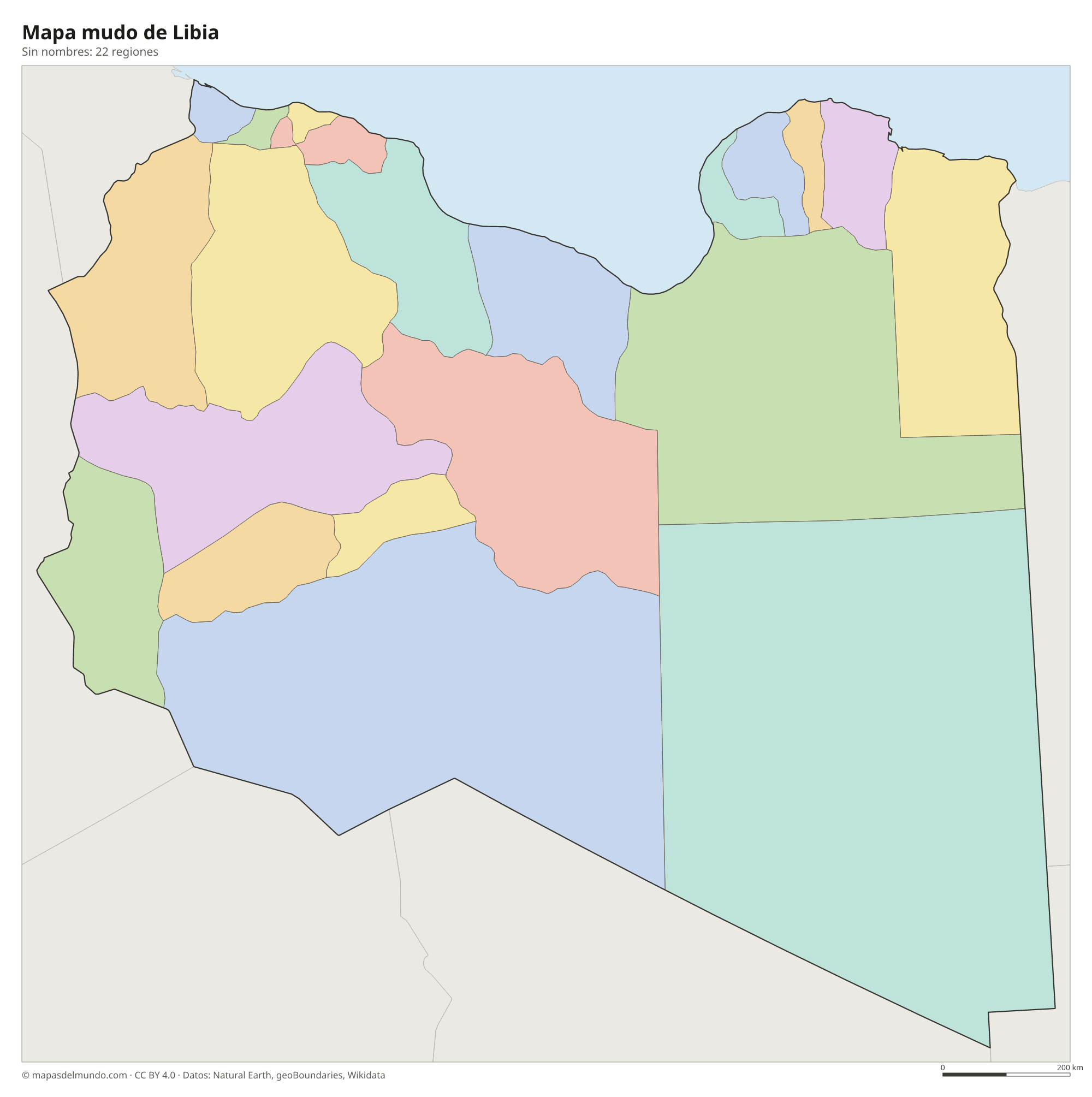 Mapa mudo de Libia sin nombres