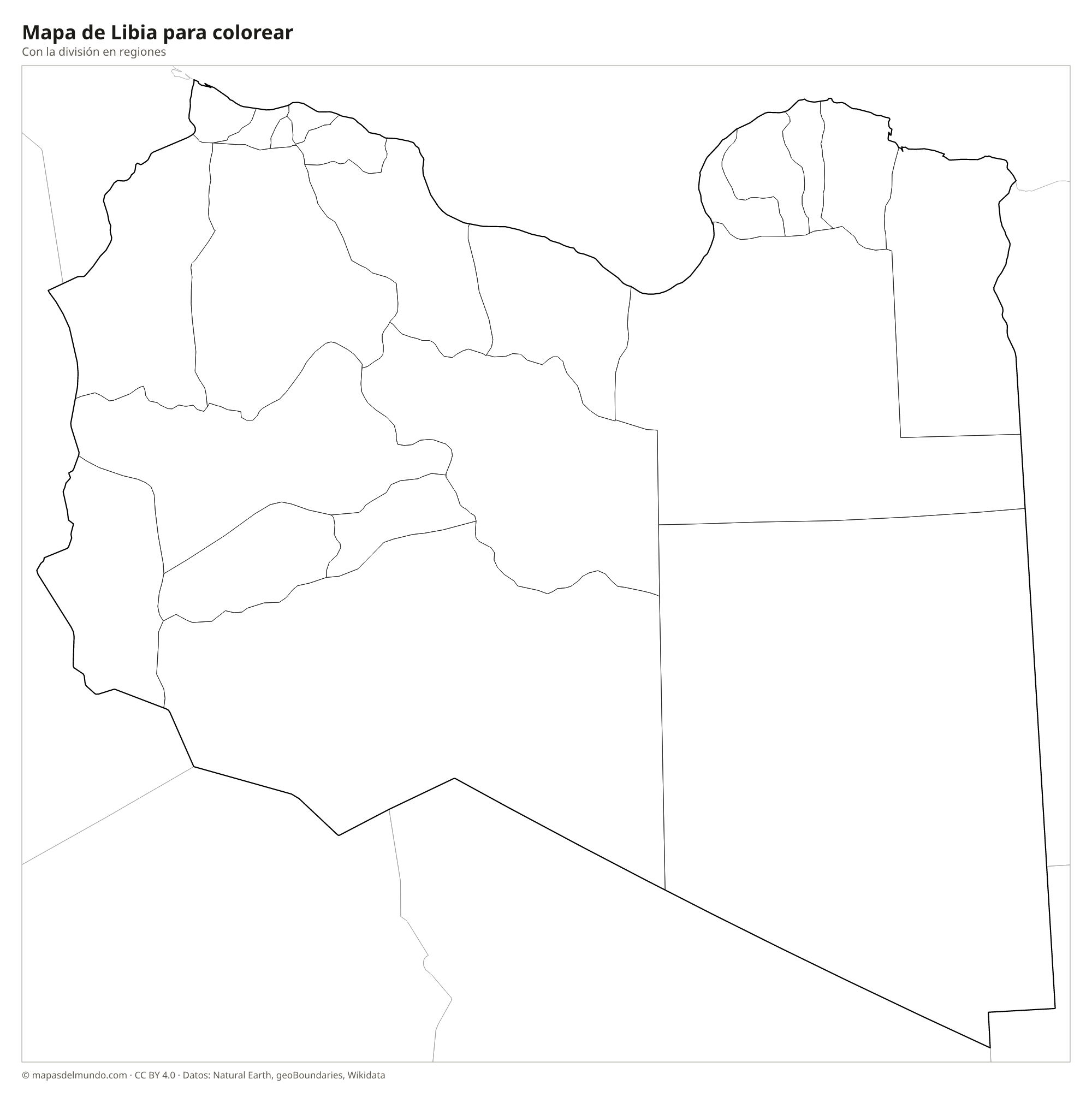 Mapa de Libia para colorear