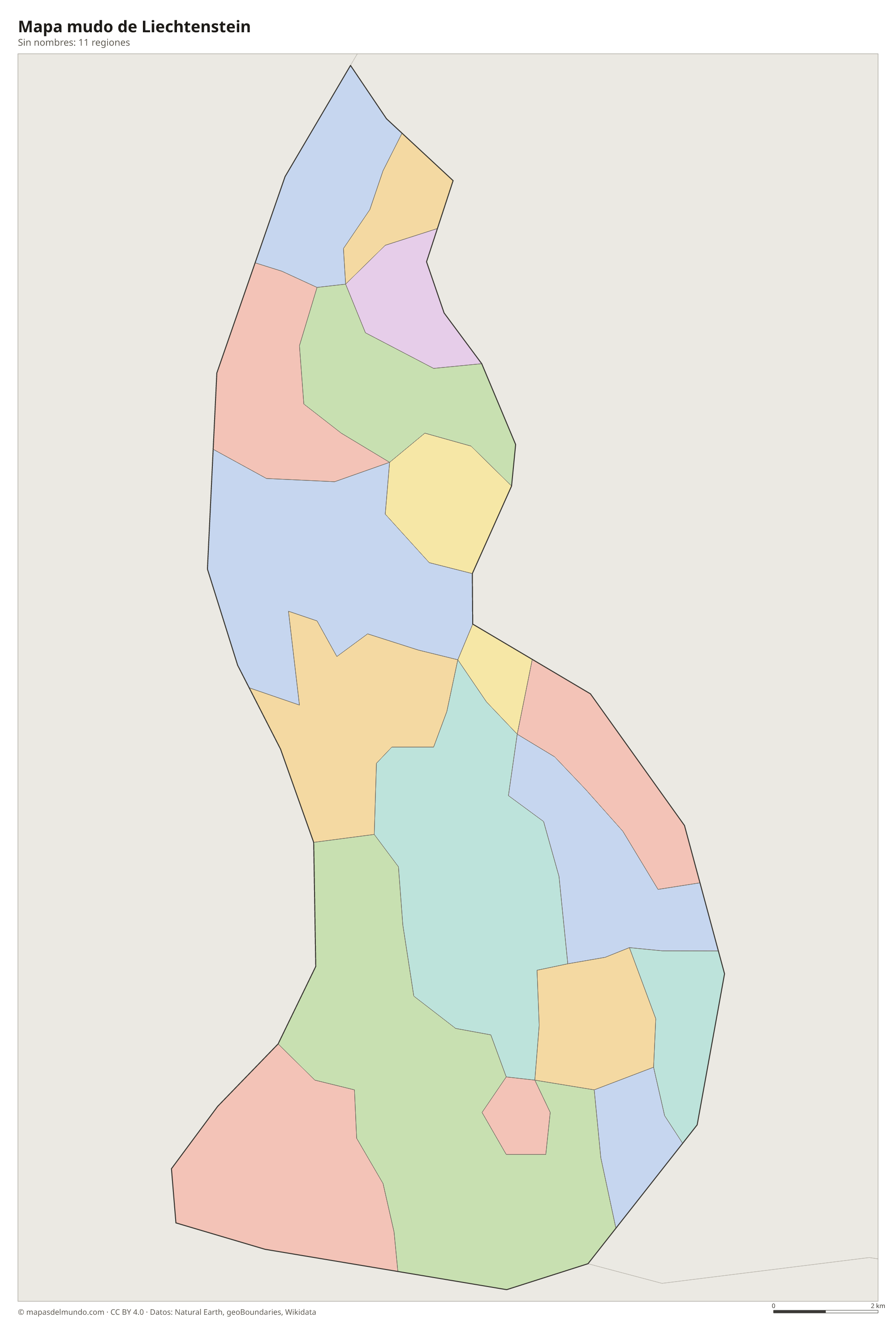 Mapa mudo de Liechtenstein sin nombres