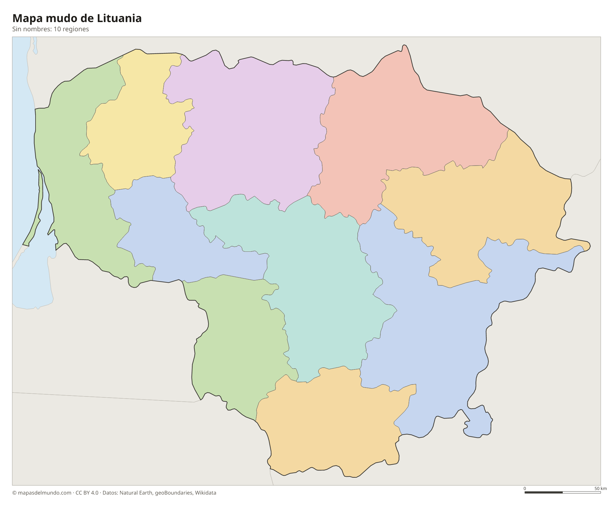 Mapa mudo de Lituania sin nombres