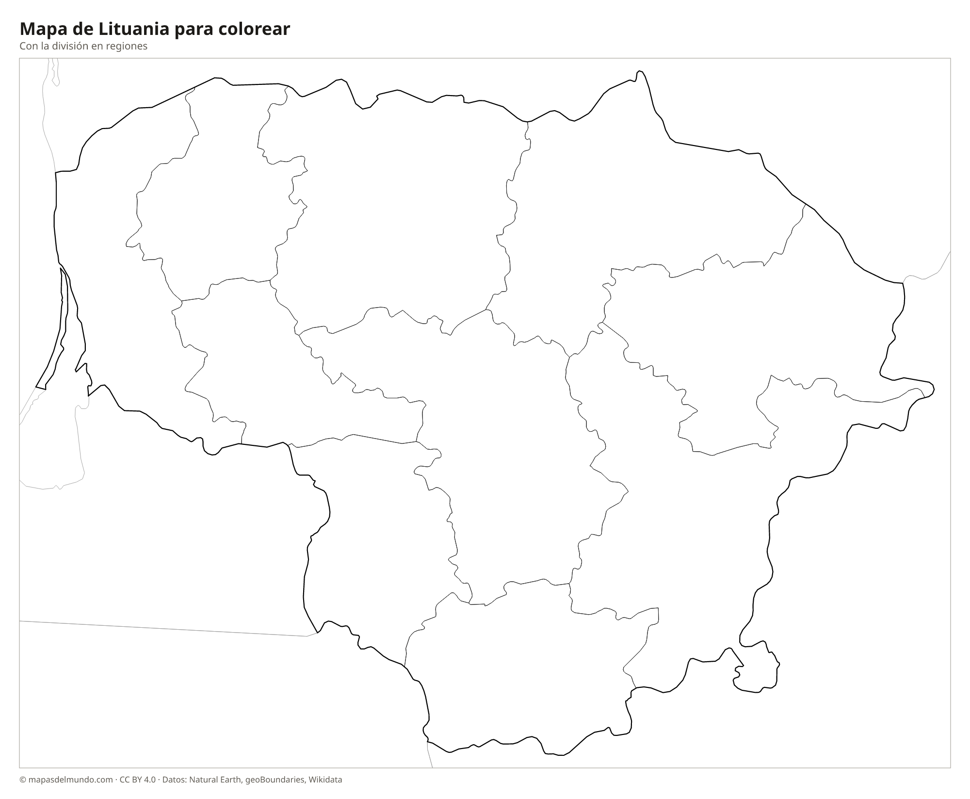 Mapa de Lituania para colorear