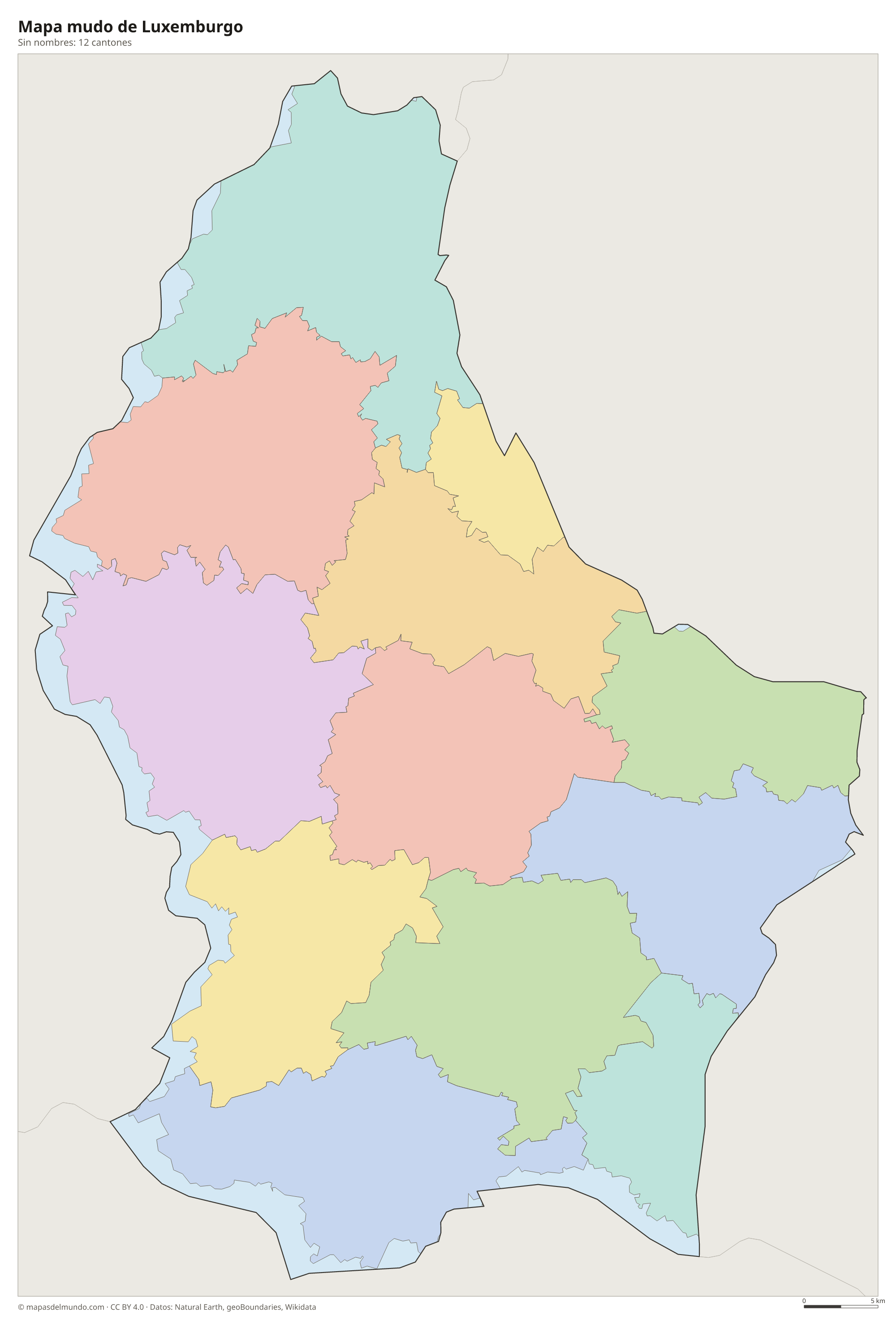 Mapa mudo de Luxemburgo sin nombres