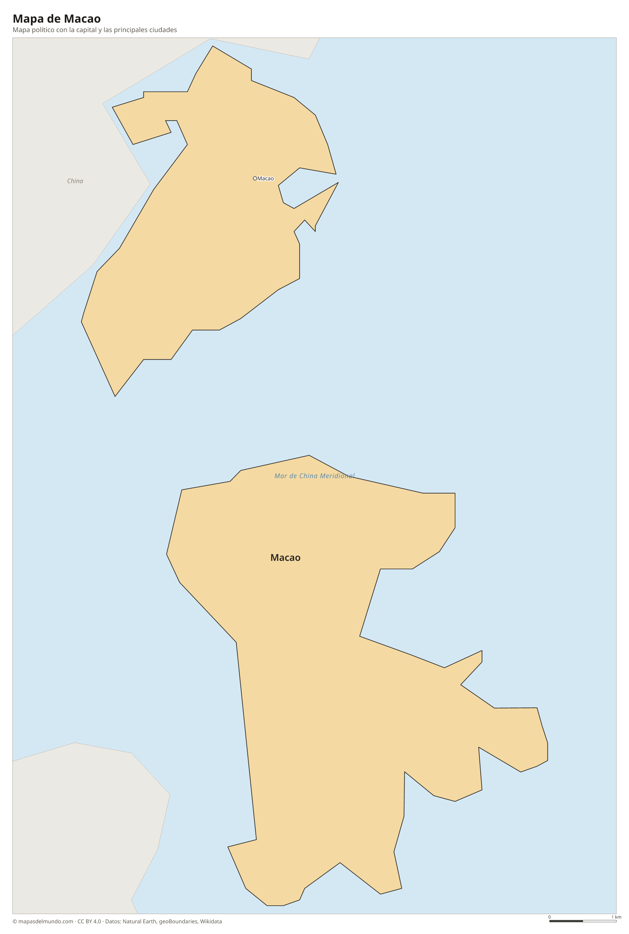Mapa político de Macao con la capital