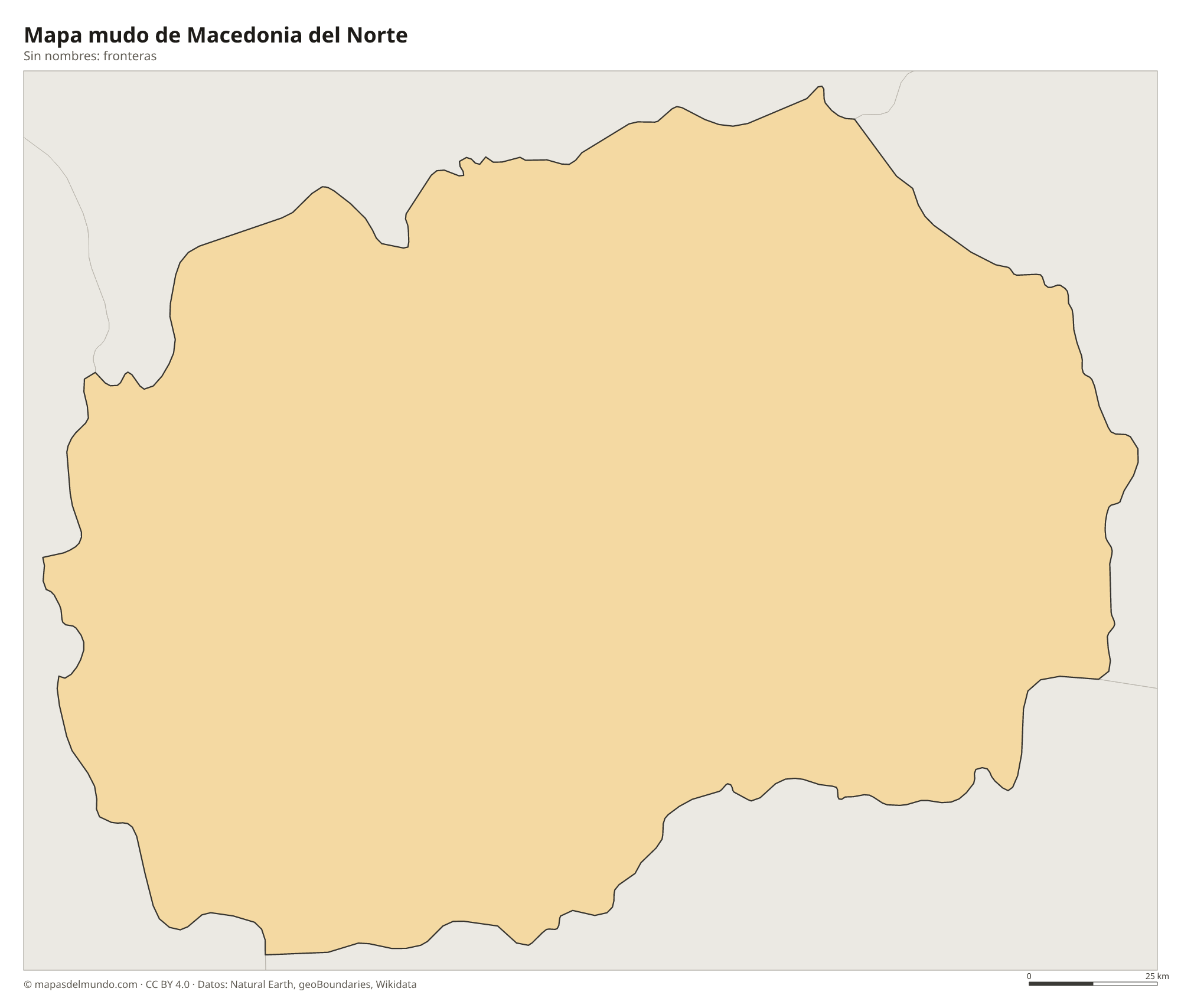 Mapa mudo de Macedonia del Norte sin nombres