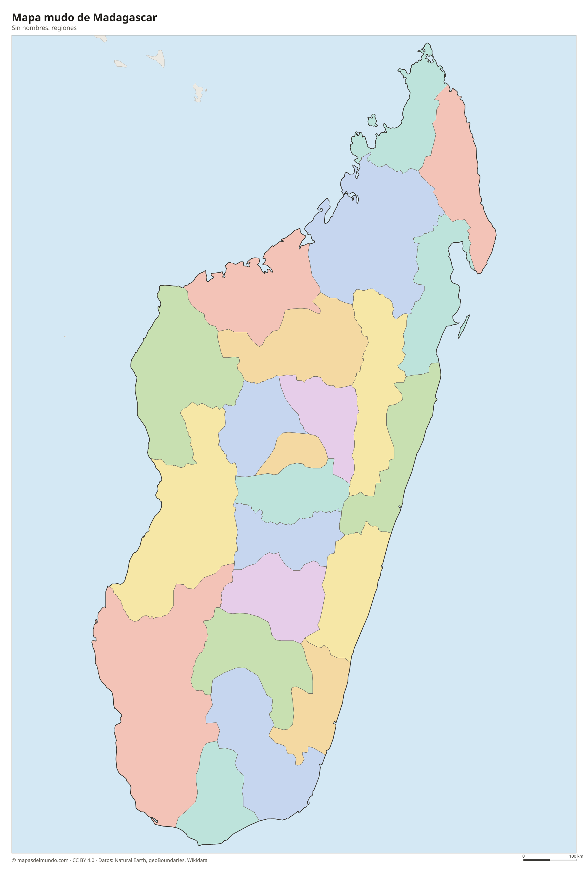 Mapa mudo de Madagascar sin nombres