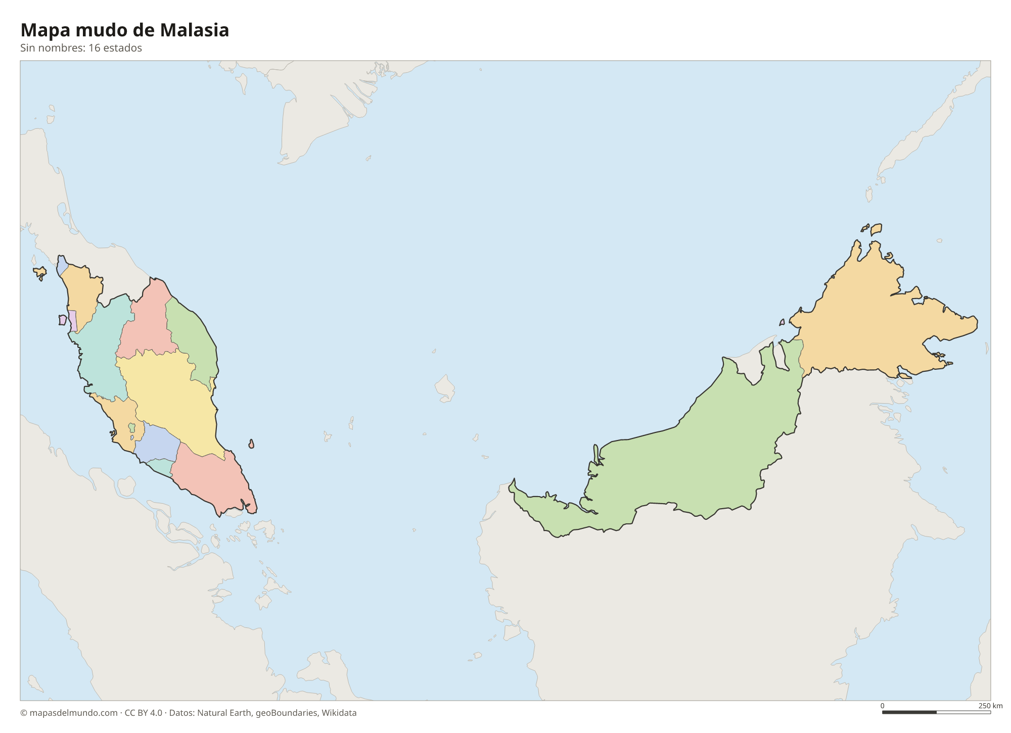Mapa mudo de Malasia sin nombres