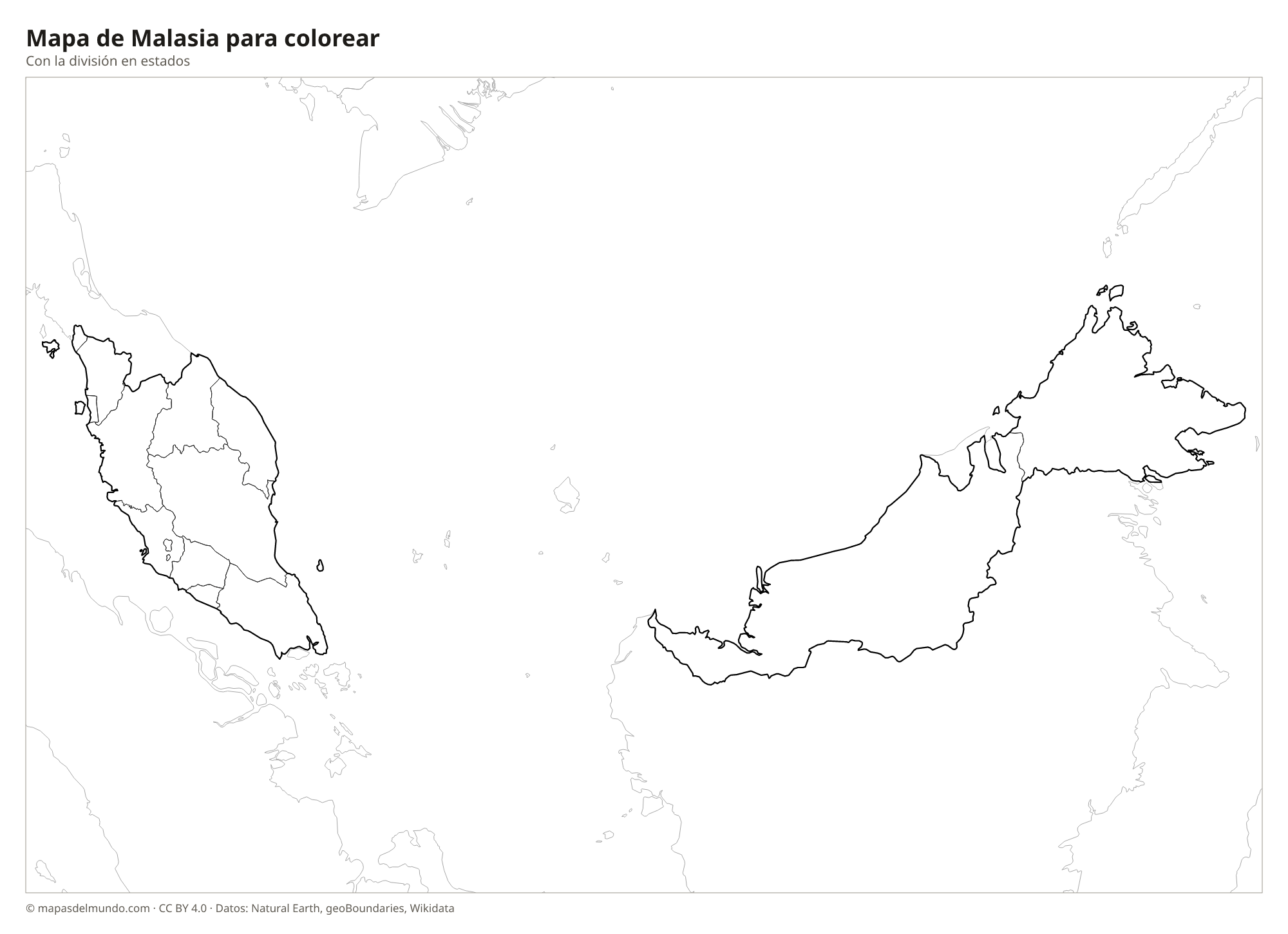 Mapa de Malasia para colorear