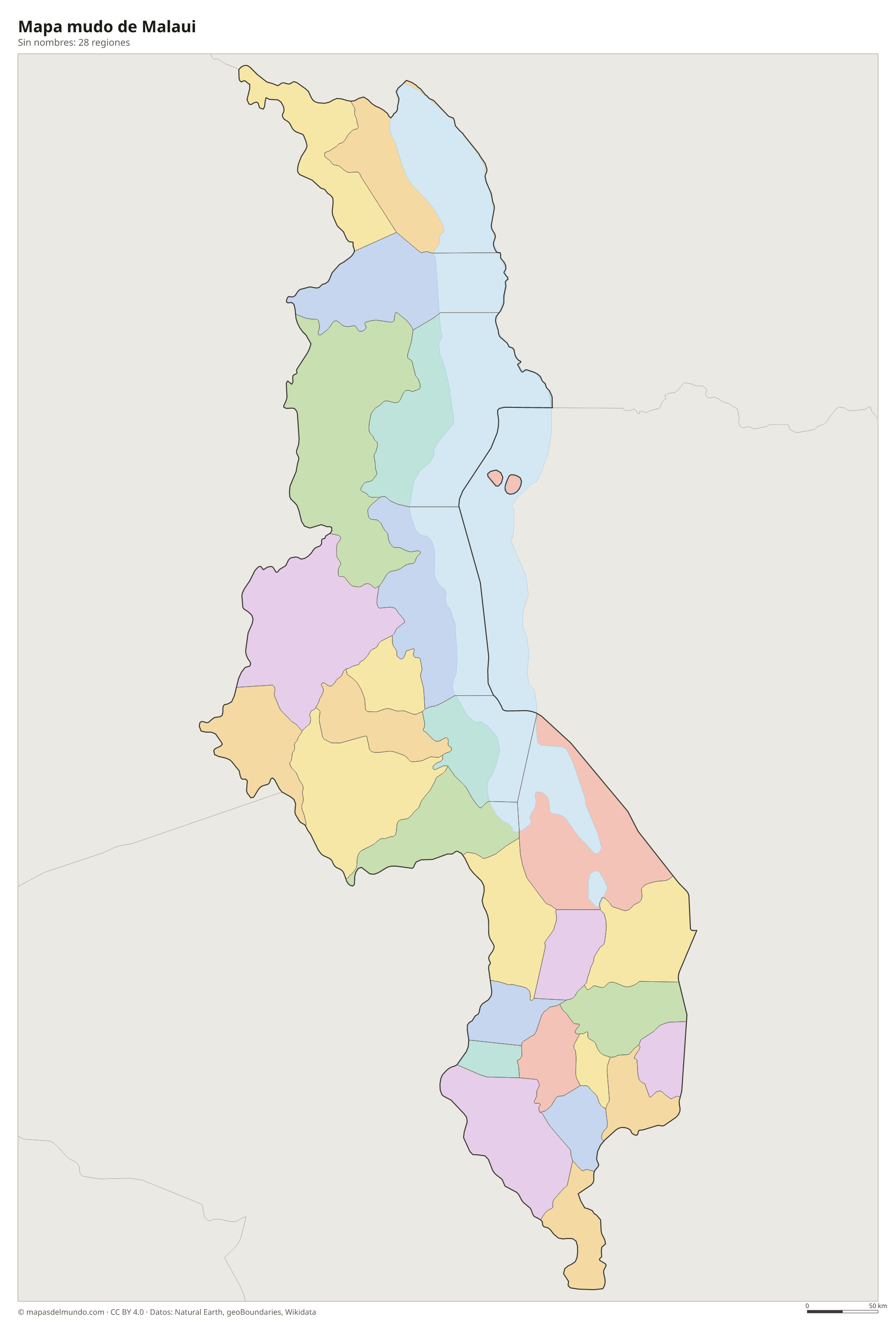 Mapa mudo de Malaui sin nombres