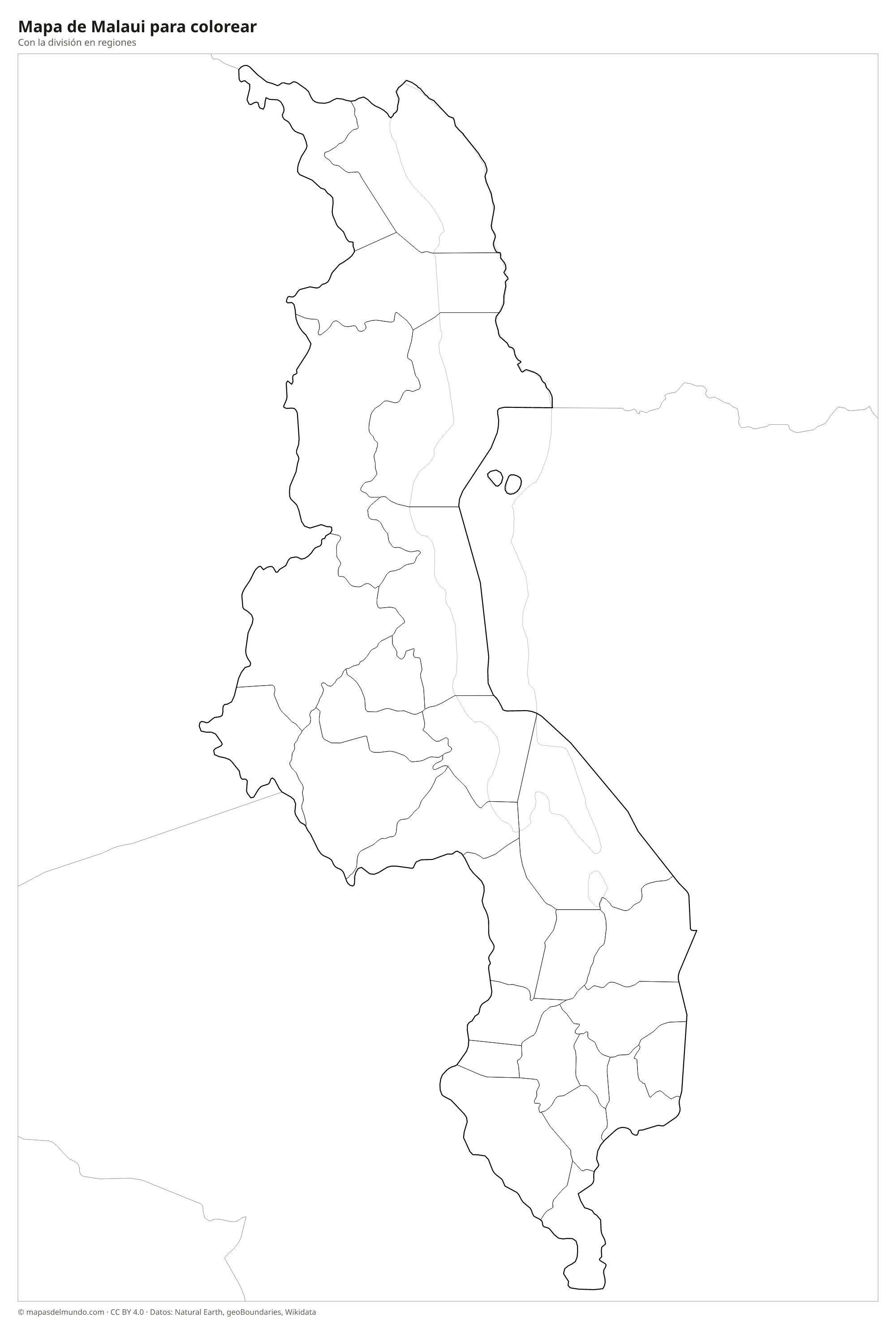 Mapa de Malaui para colorear