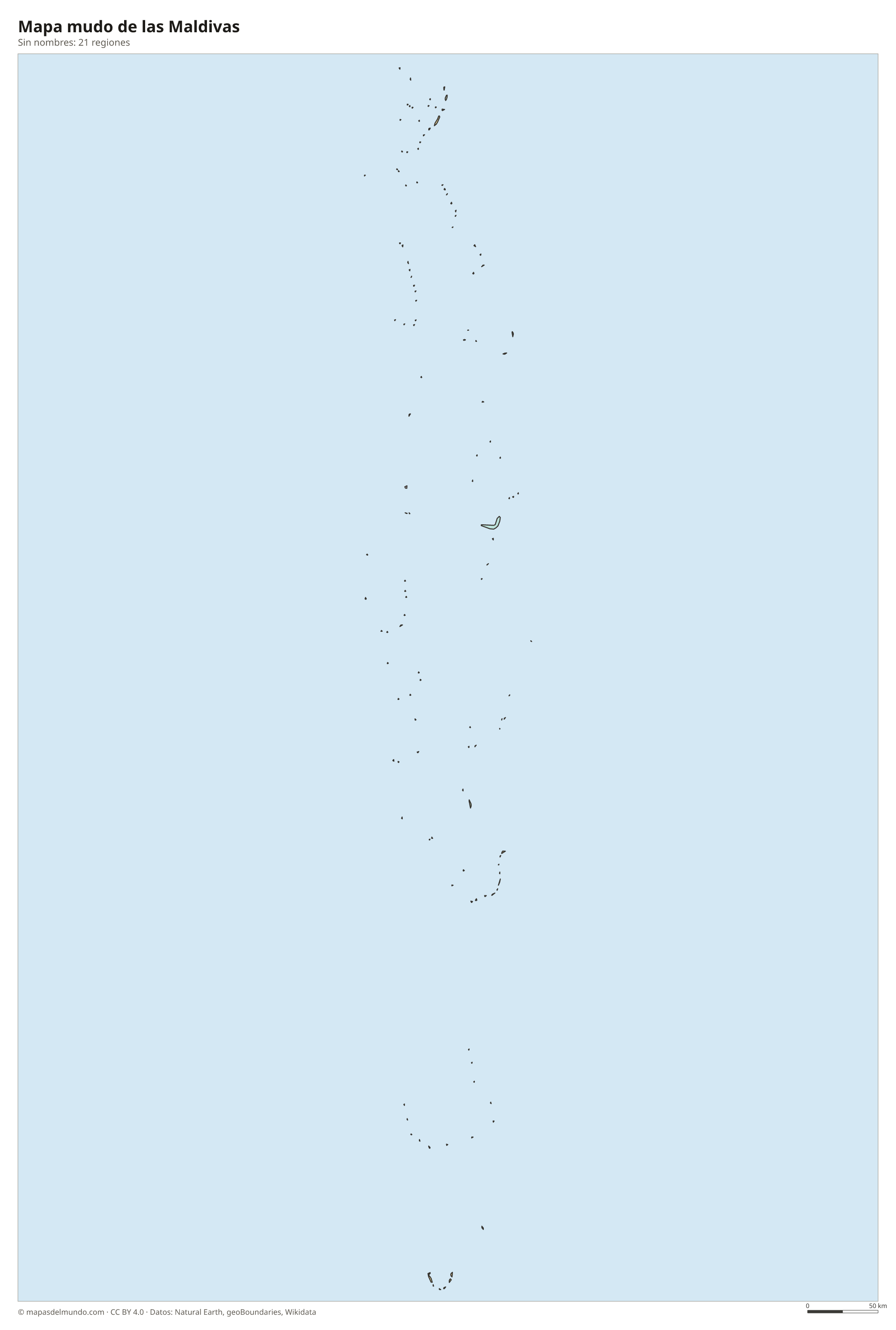 Mapa mudo de las Maldivas sin nombres