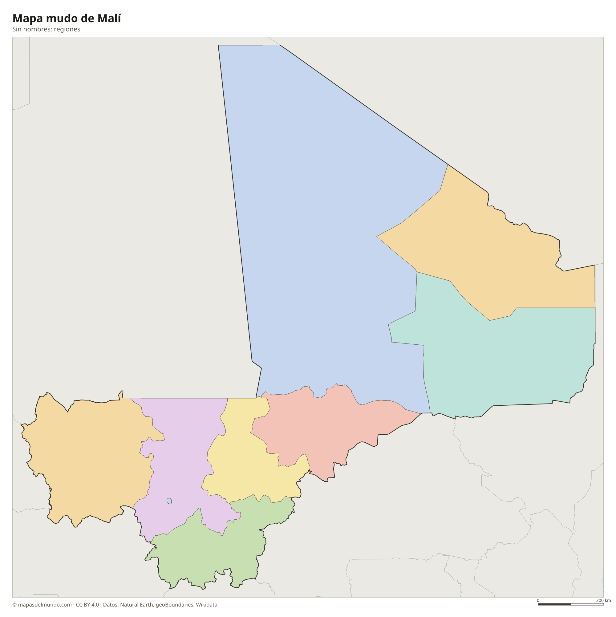 Mapa mudo de Malí sin nombres