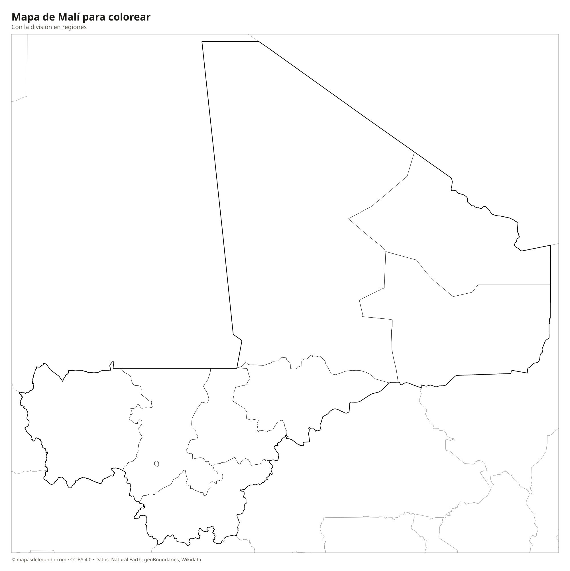 Mapa de Malí para colorear