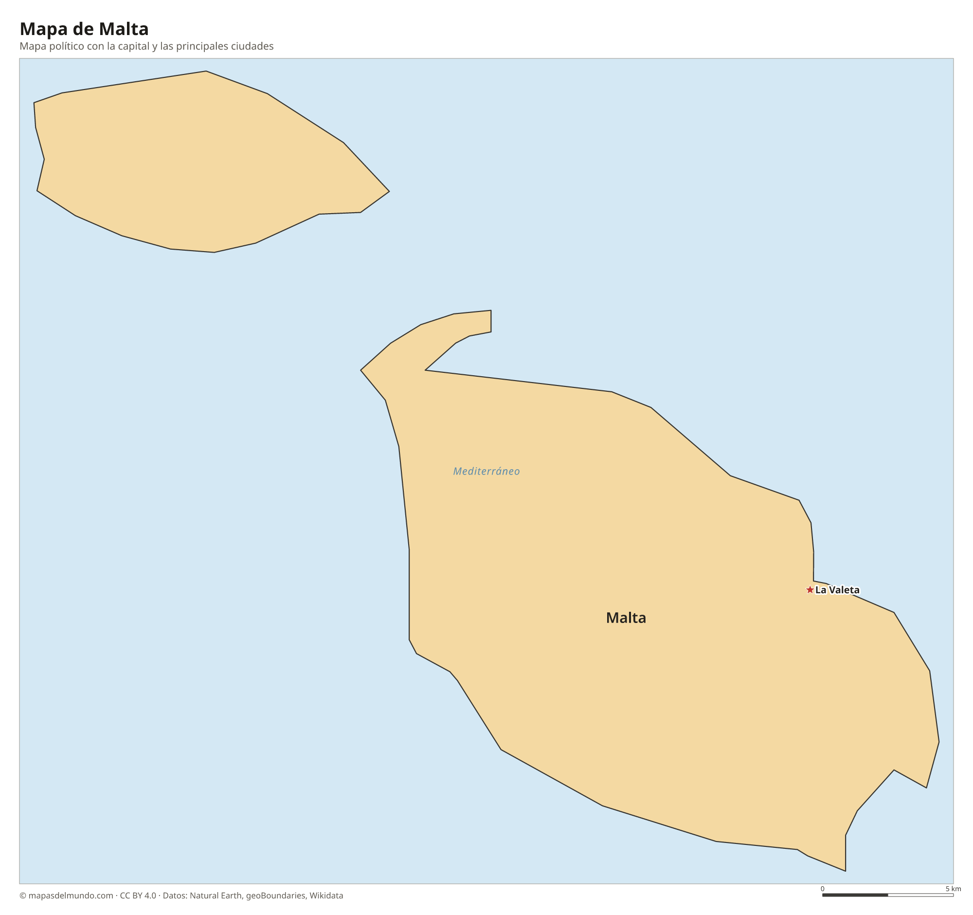 Mapa político de Malta con la capital La Valeta