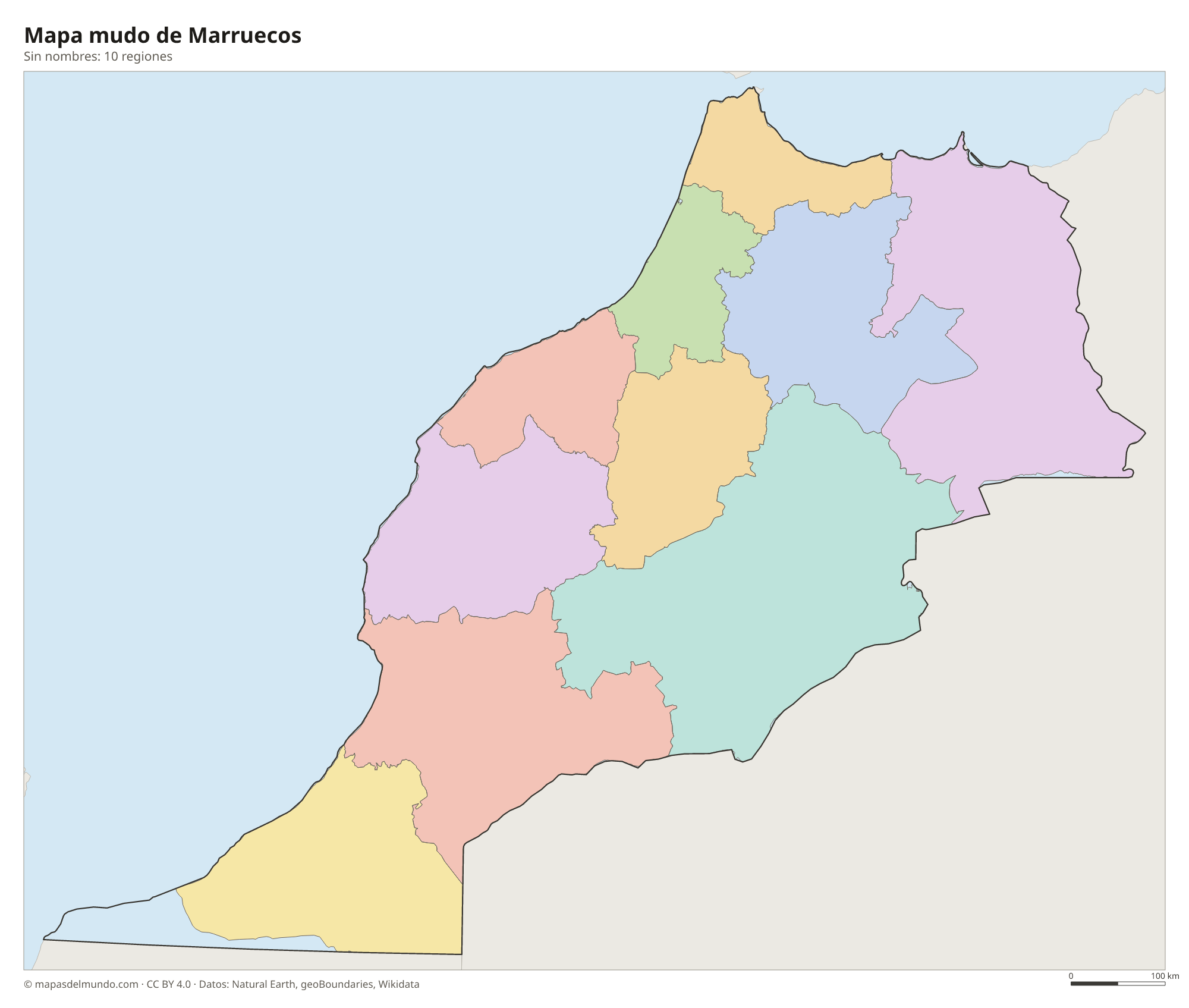 Mapa mudo de Marruecos sin nombres