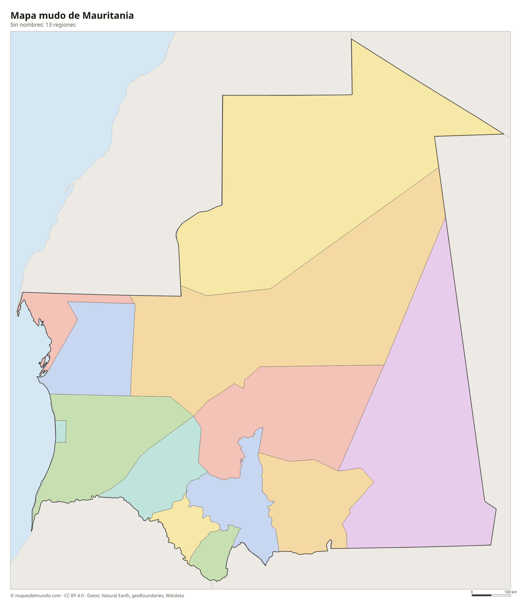 Mapa mudo de Mauritania sin nombres