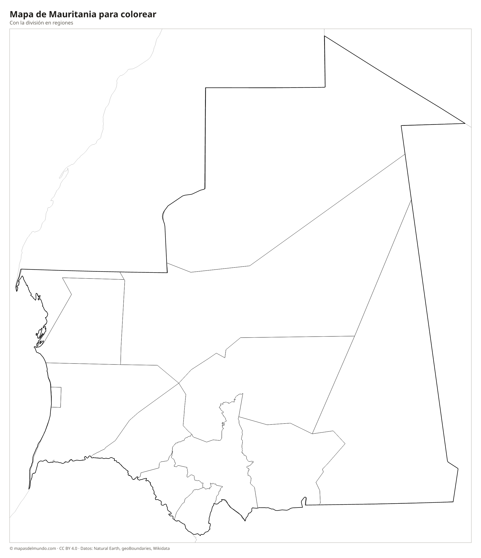 Mapa de Mauritania para colorear