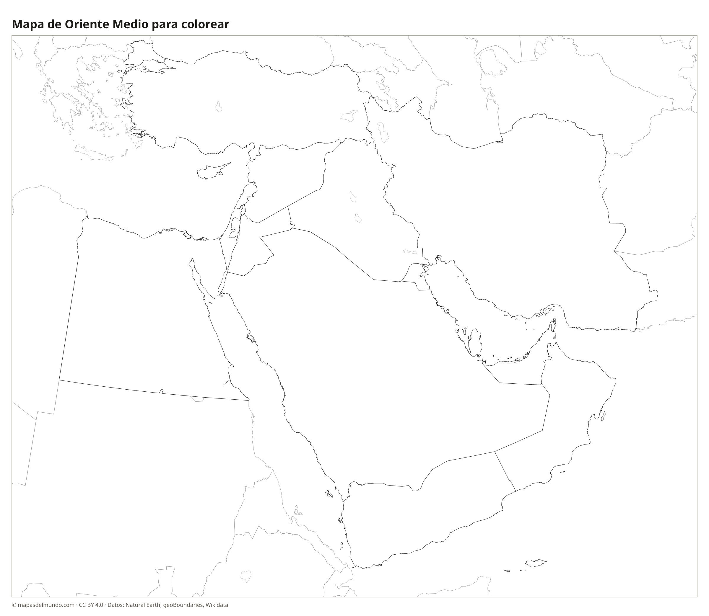 Mapa de Oriente Medio para colorear