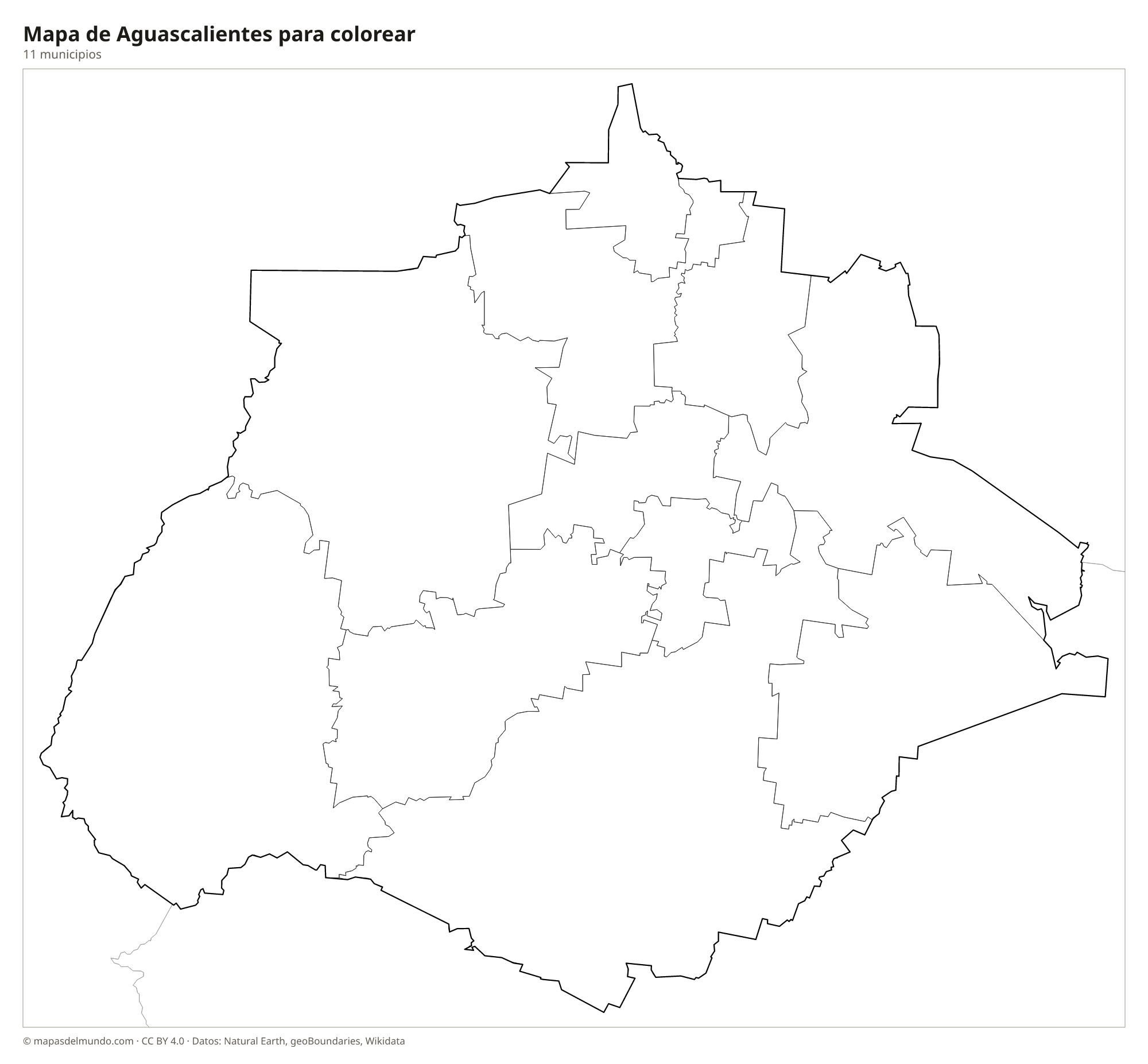 Mapa de Aguascalientes para colorear