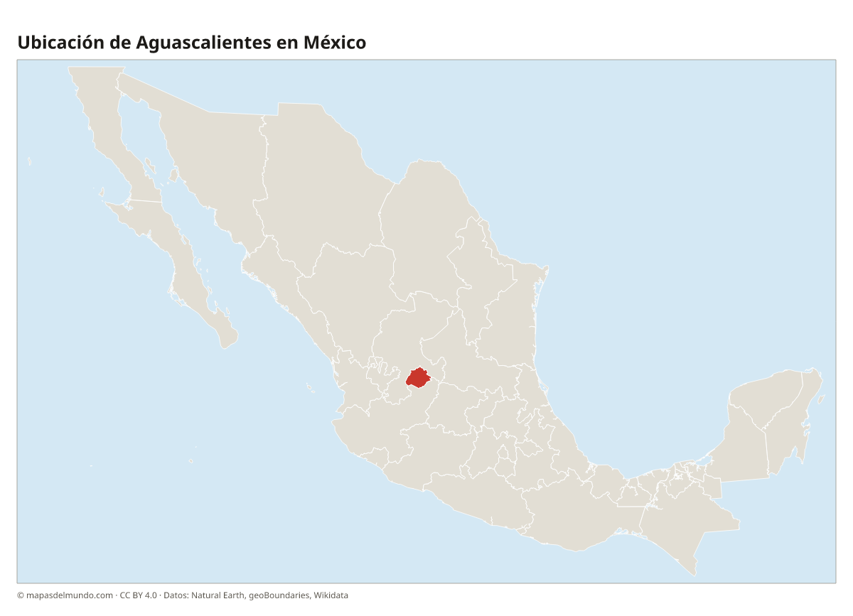 Ubicación de Aguascalientes en el mapa de México