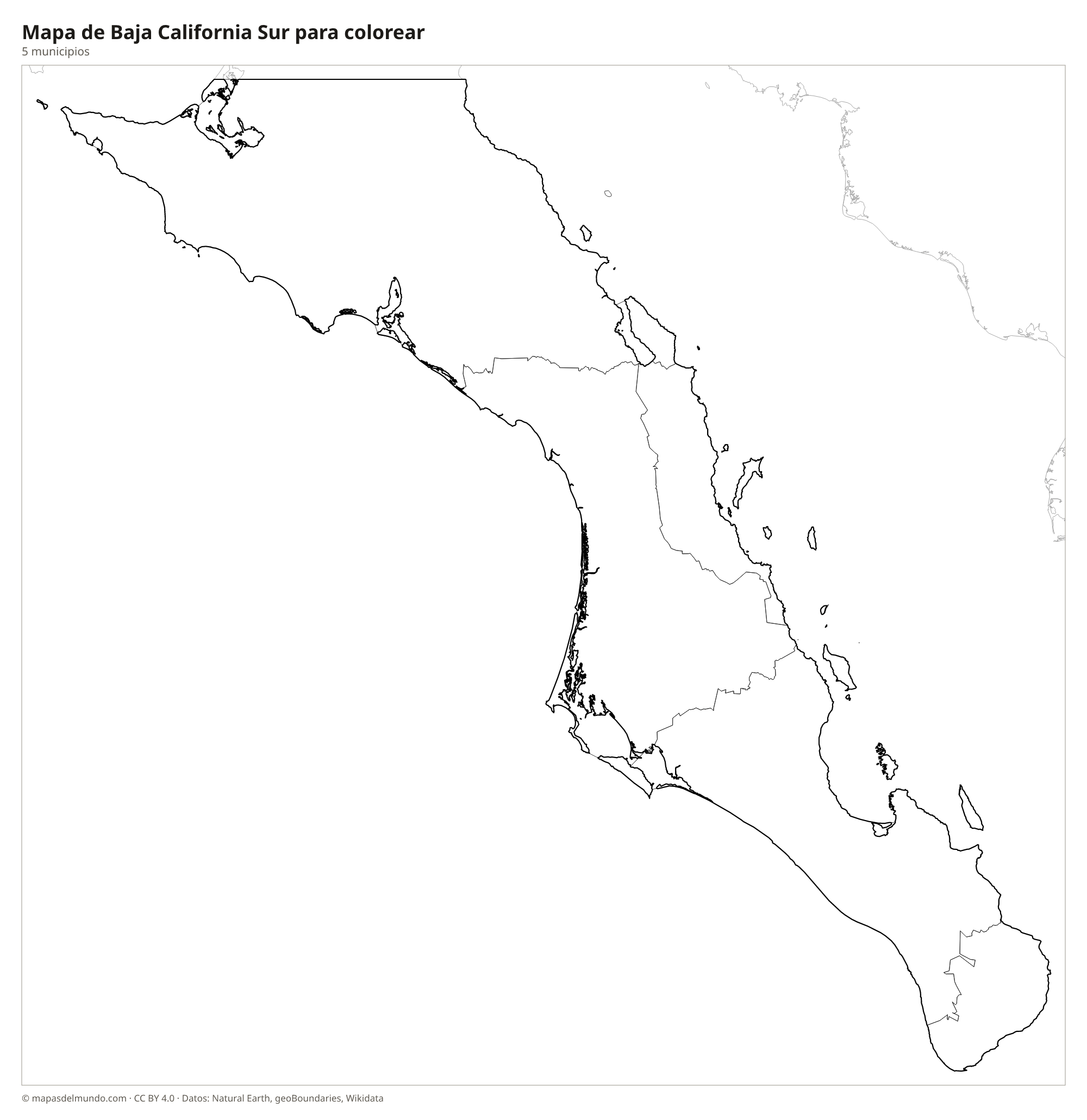 Mapa de Baja California Sur para colorear