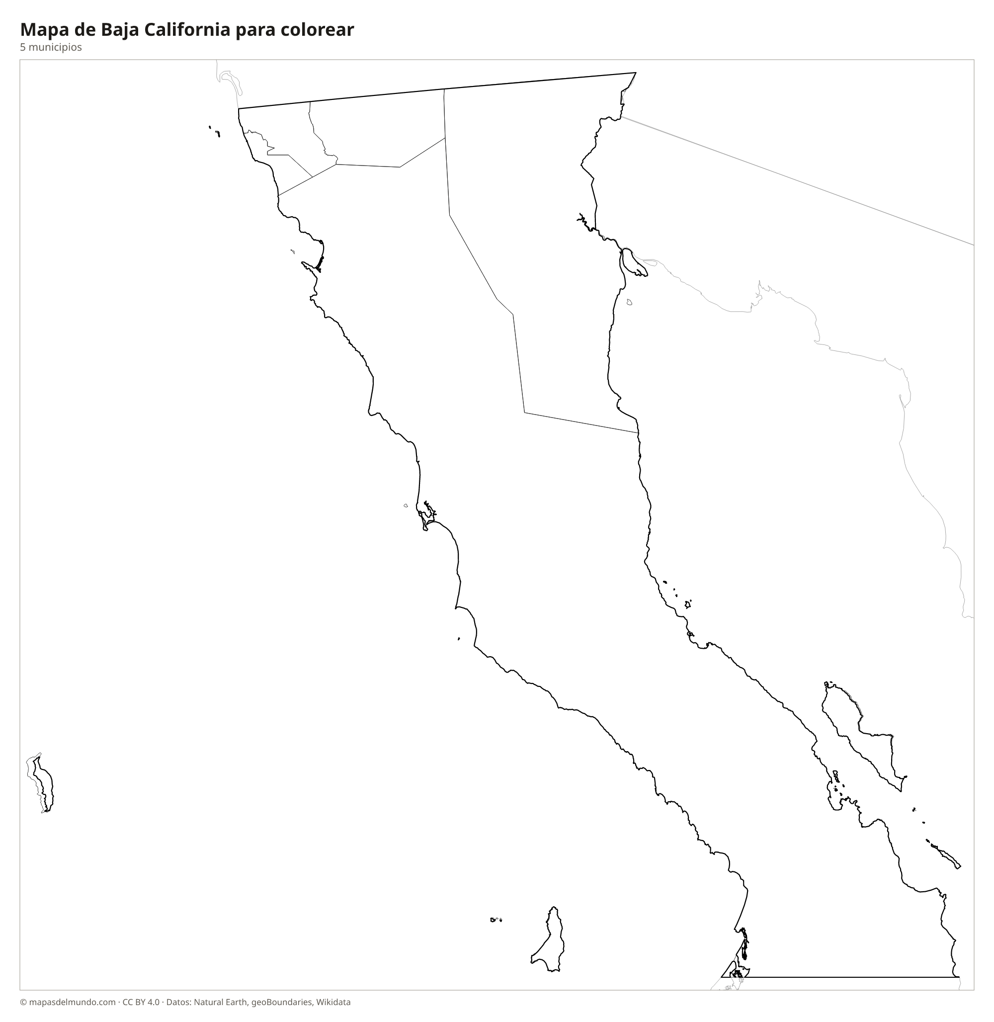 Mapa de Baja California para colorear