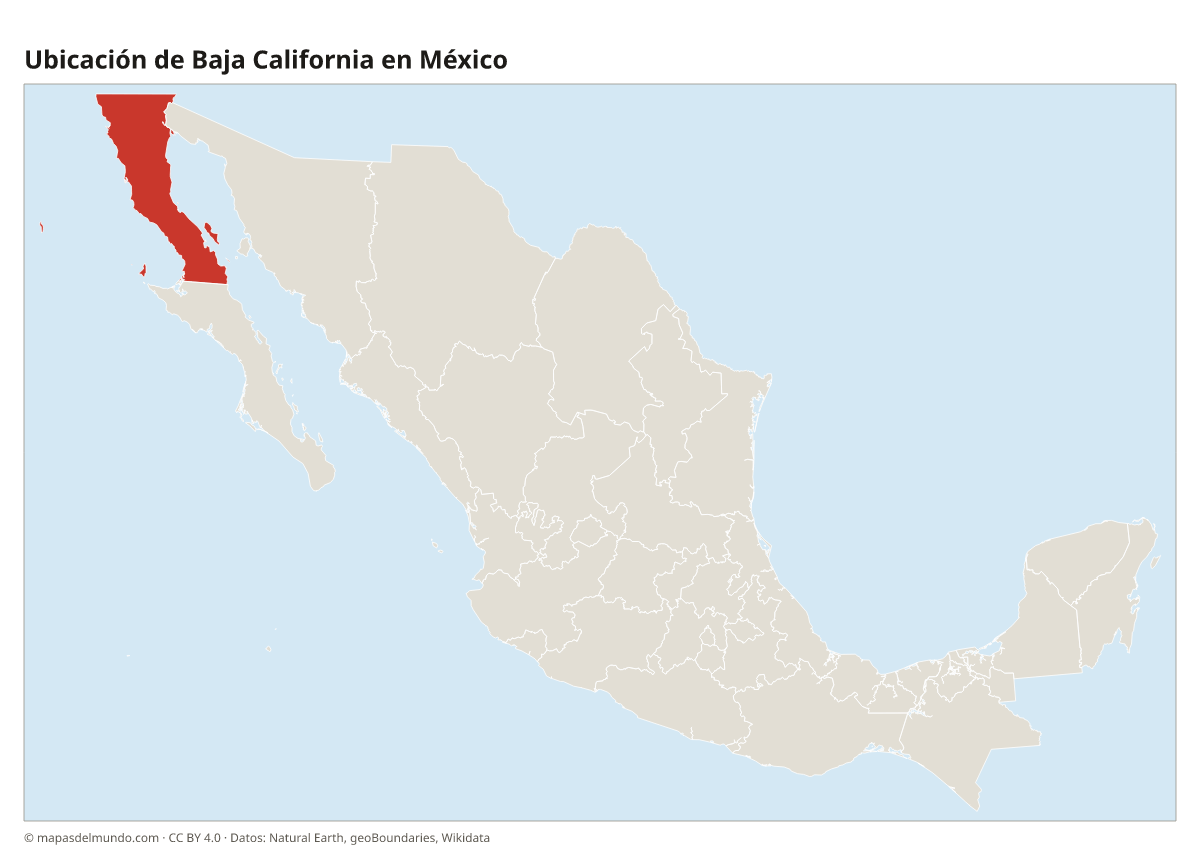 Ubicación de Baja California en el mapa de México