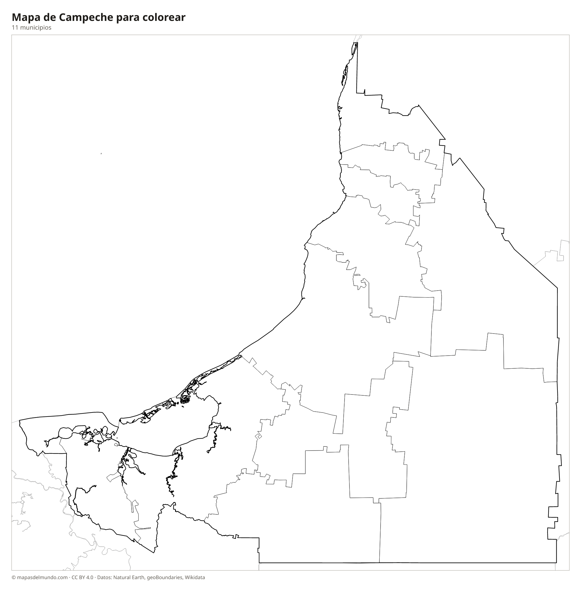 Mapa de Campeche para colorear