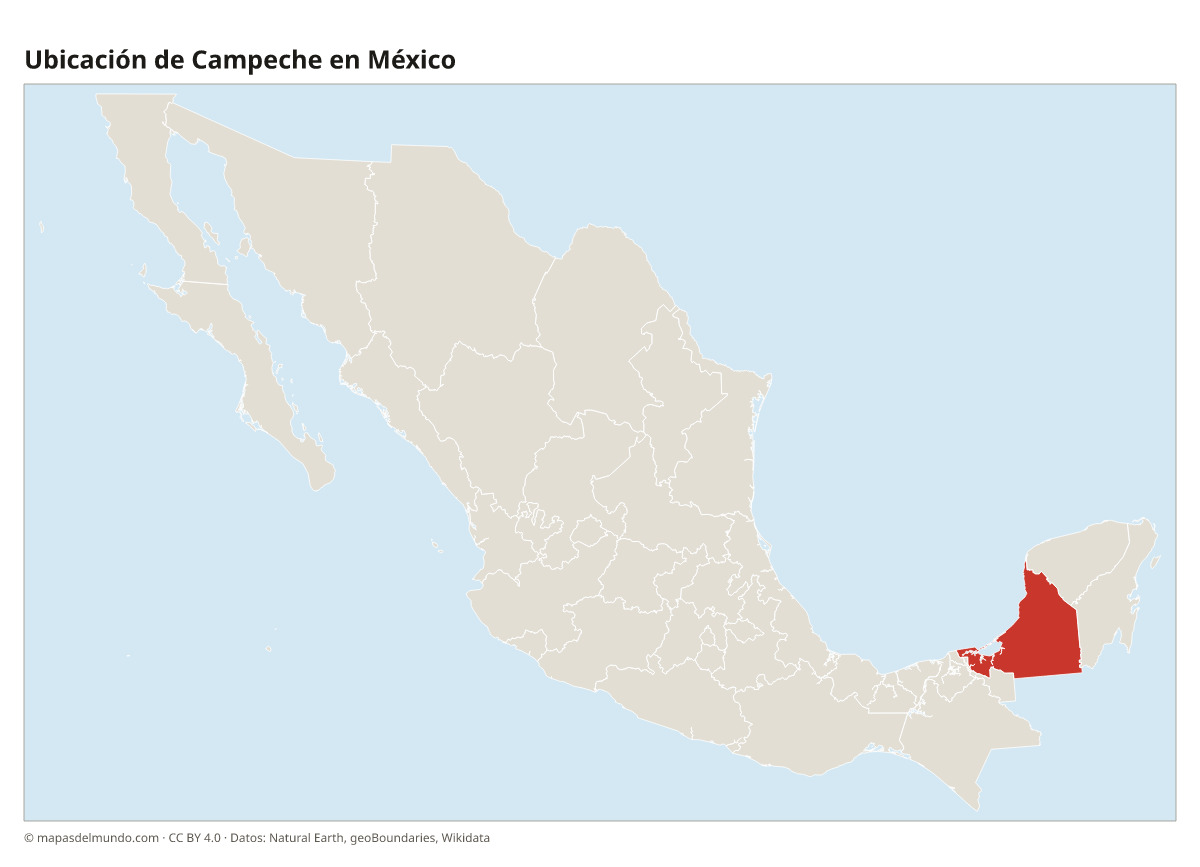 Ubicación de Campeche en el mapa de México