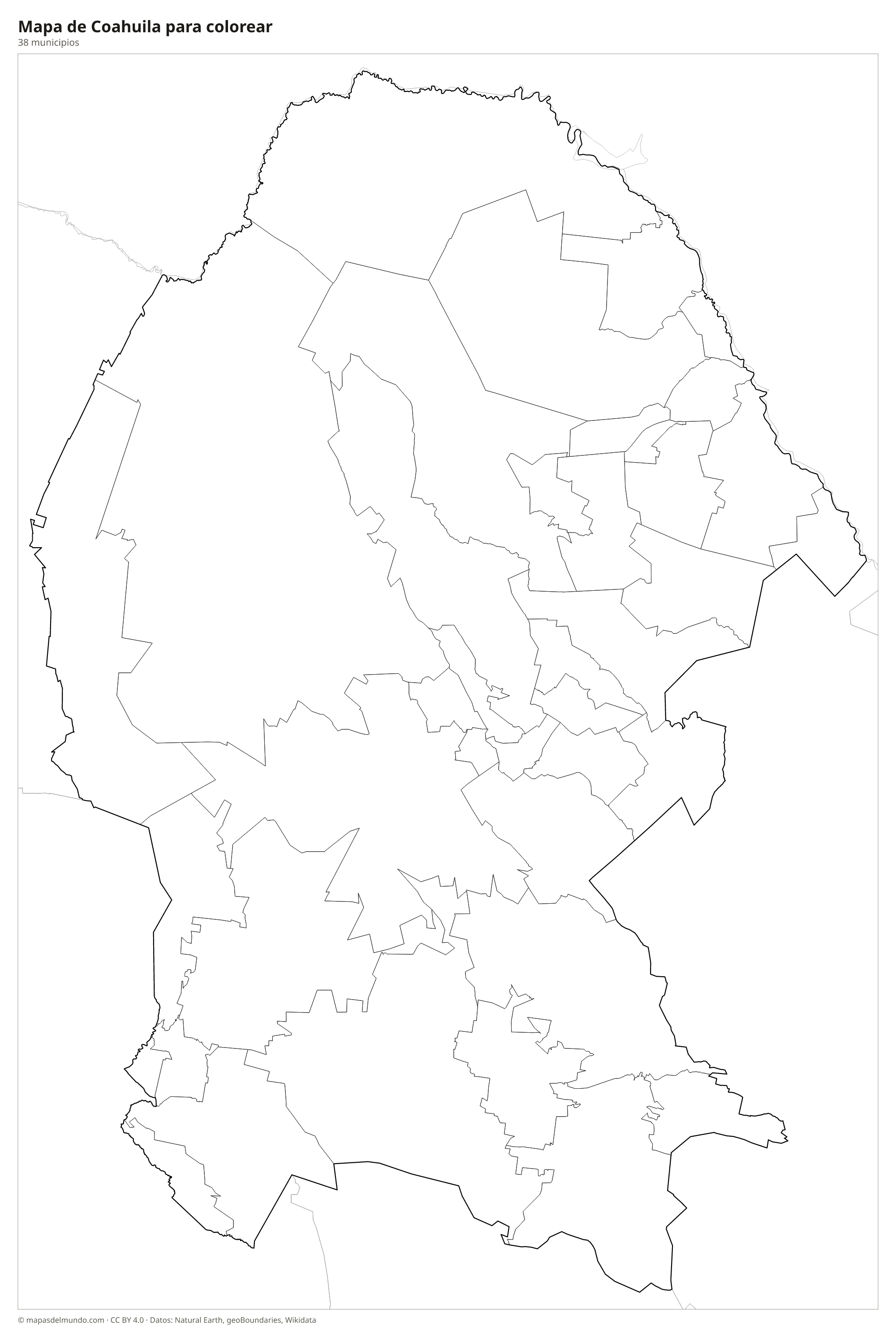 Mapa de Coahuila para colorear