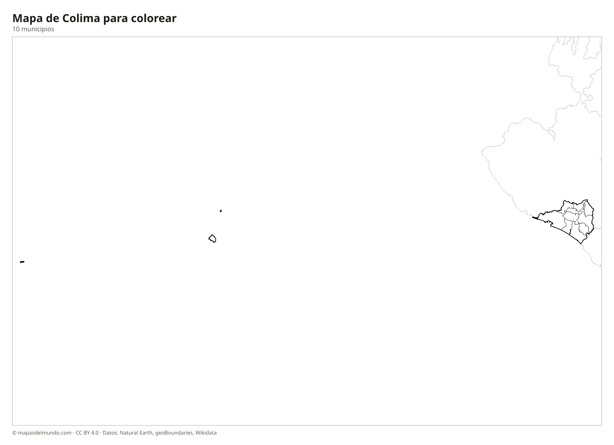 Mapa de Colima para colorear