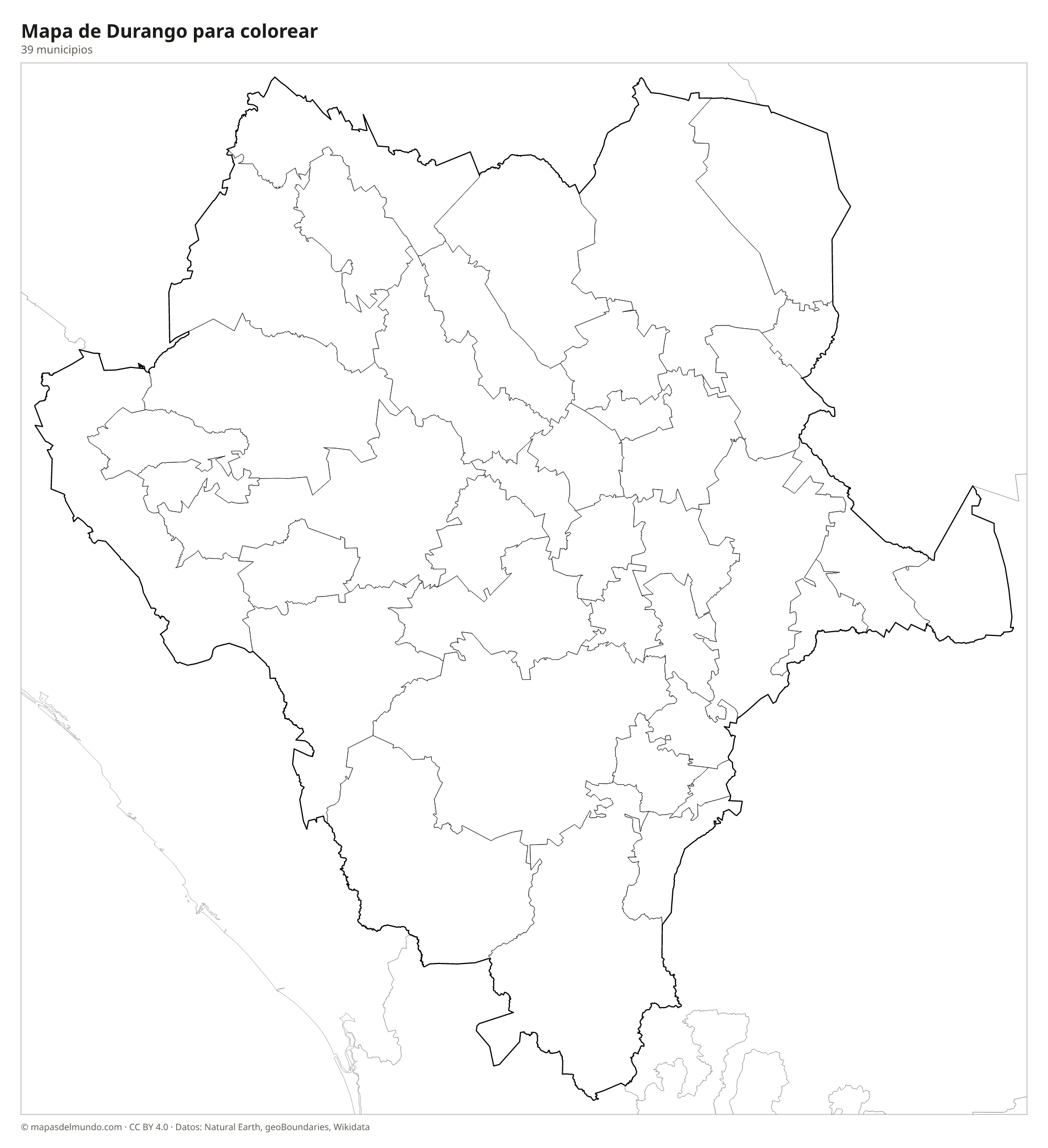 Mapa de Durango para colorear