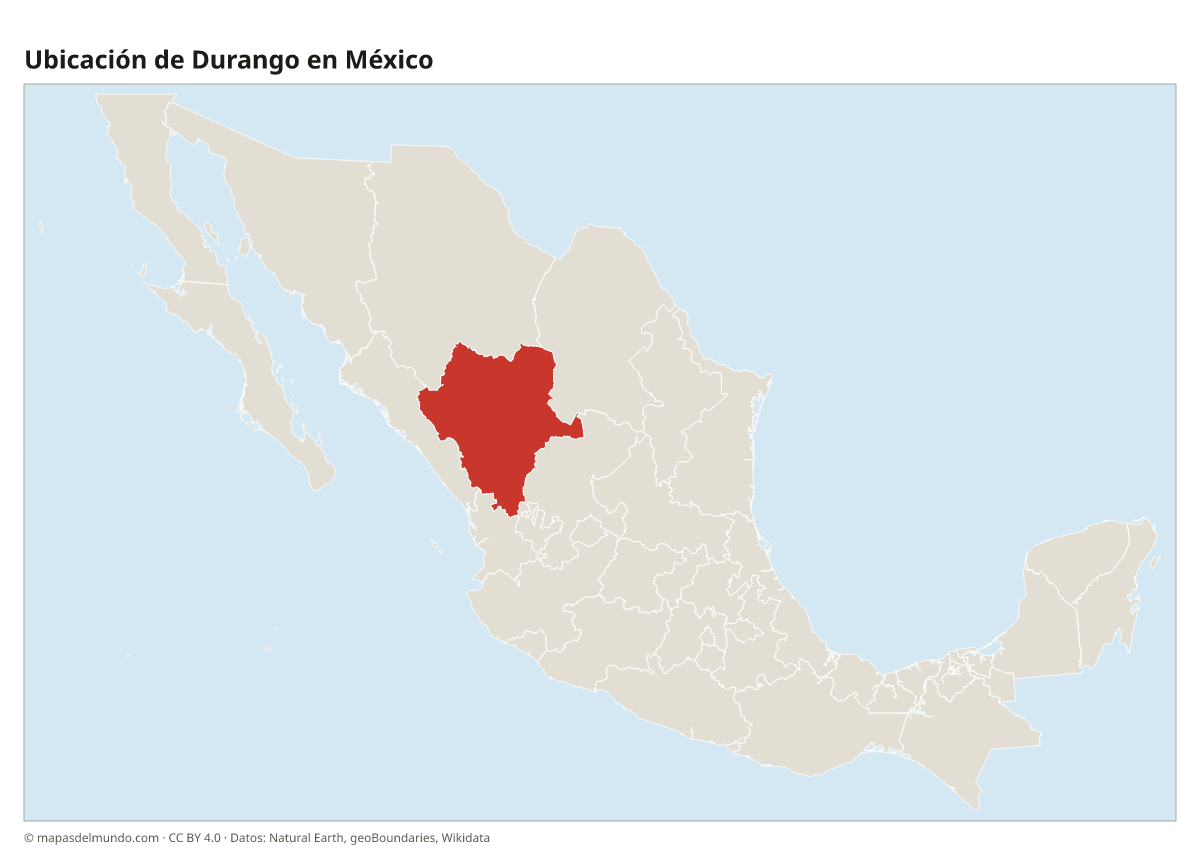 Ubicación de Durango en el mapa de México