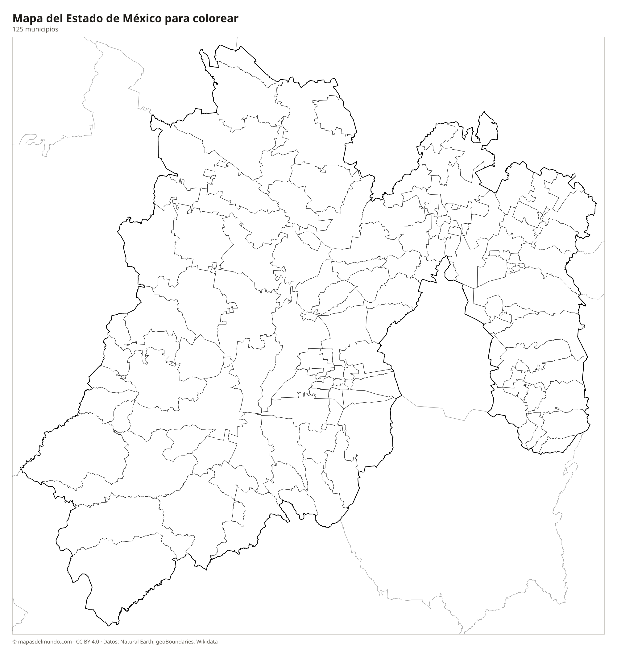 Mapa del Estado de México para colorear