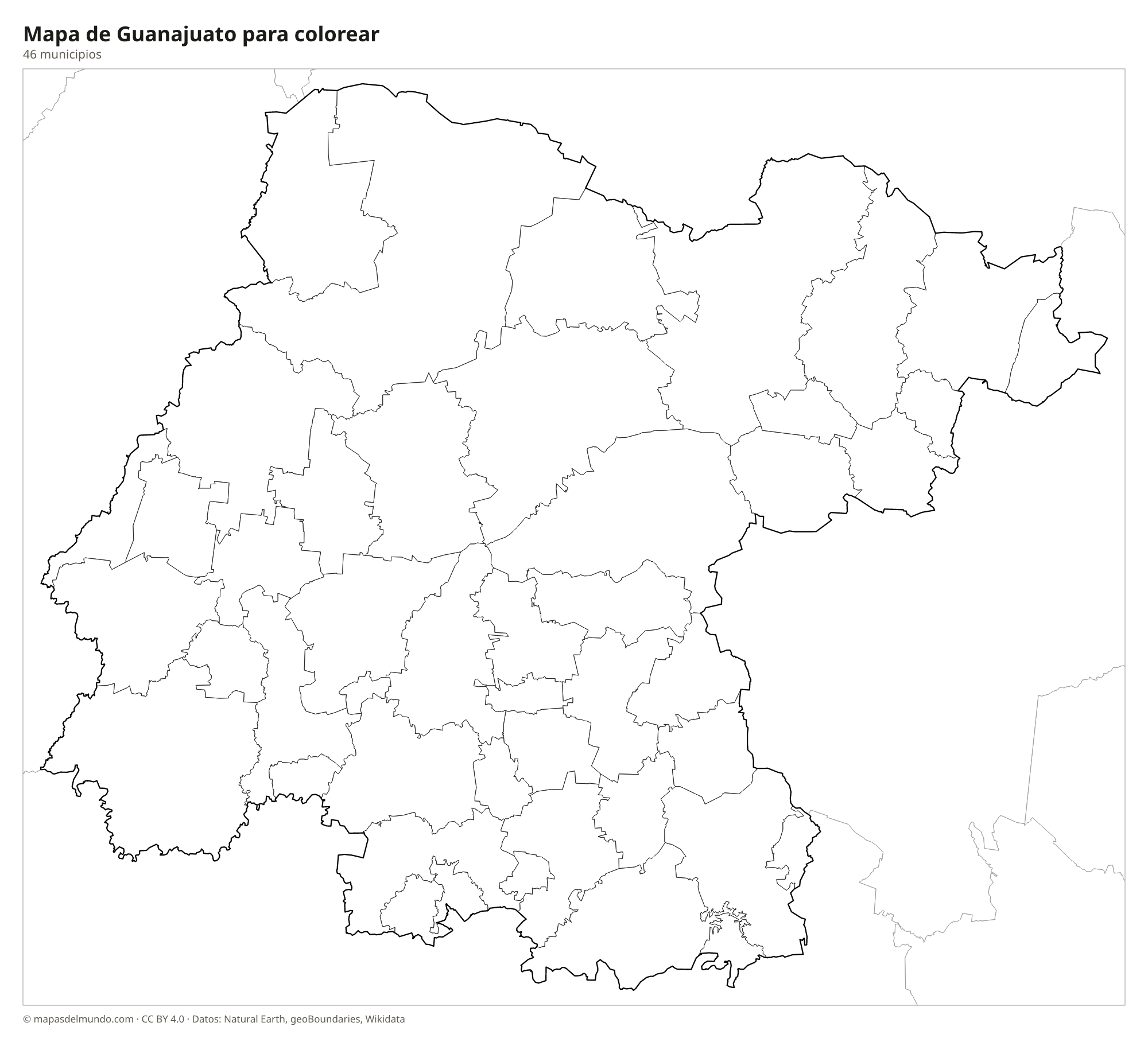 Mapa de Guanajuato para colorear